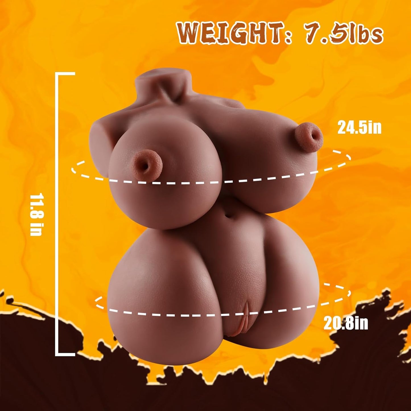 7.5Lb Adult Sex Doll Male Masturbator, 4 in 1 Men Love Doll Realistic Torso Sex Dolls with Pussy Ass Boobs Masturbation Penetrable Nipples Sex Toys for Men TPE Material (Brown) - SinfulX - 