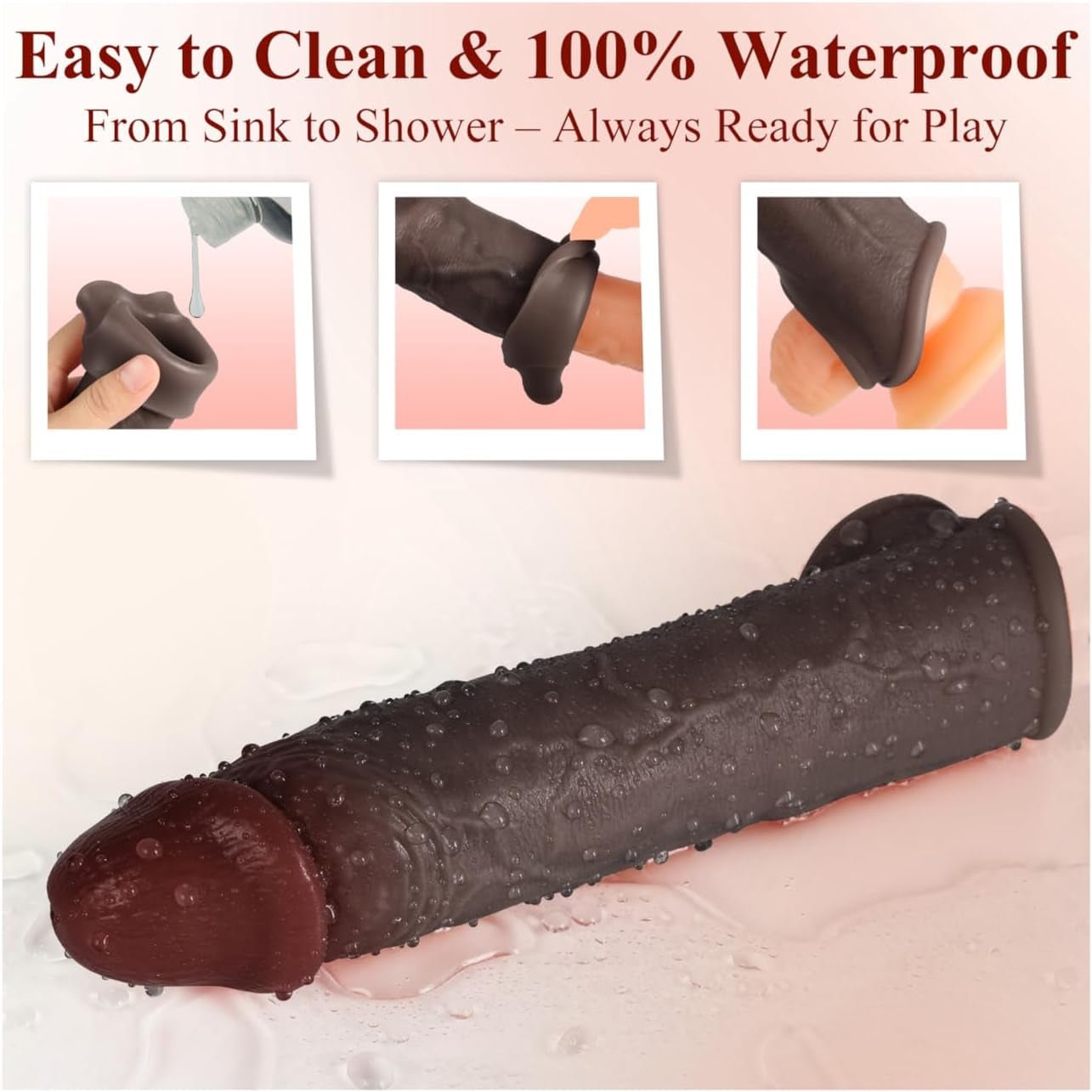 Realistic Penis Sleeve Extender for Men, 8.3'' Silicone Cock Sleeve with Testicle Ring, Reusable Penis Enlarger Delay Ejaculation Enhance Erection Male Adult Sex Toys for Couples by Brown - SinfulX - 