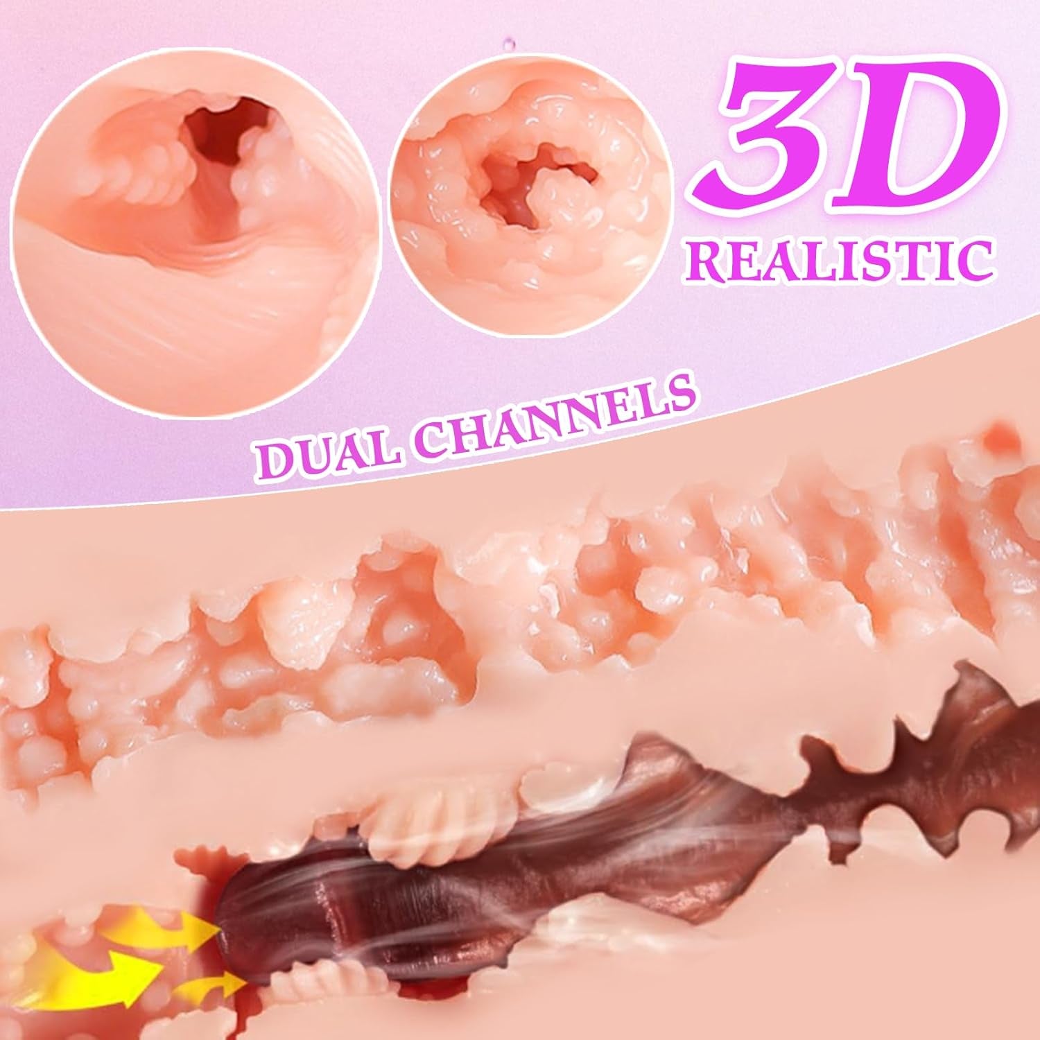 Male Masturbator Sex Toys for Men - 2 in 1 Pocket Pussy Sex Dolls for Men Male Stroker with Realistic Vagina Tight Anus, Plump and Fleshy Pocket Pussies Adult Blowjob Toys for Male, Flesh Big - SinfulX - 