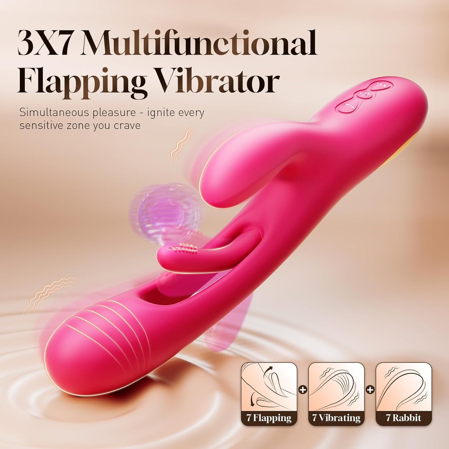 Vibrator Dildo Rabbit Sex Toys - G Spot Vibrator Massager for Women Clitoral Nipple Stimulation, 3 in 1 Sex Toys with 14 Vibration & 7 Tongue Licking Flapping, Adult Product Aurieel (Rose Red) - SinfulX - 