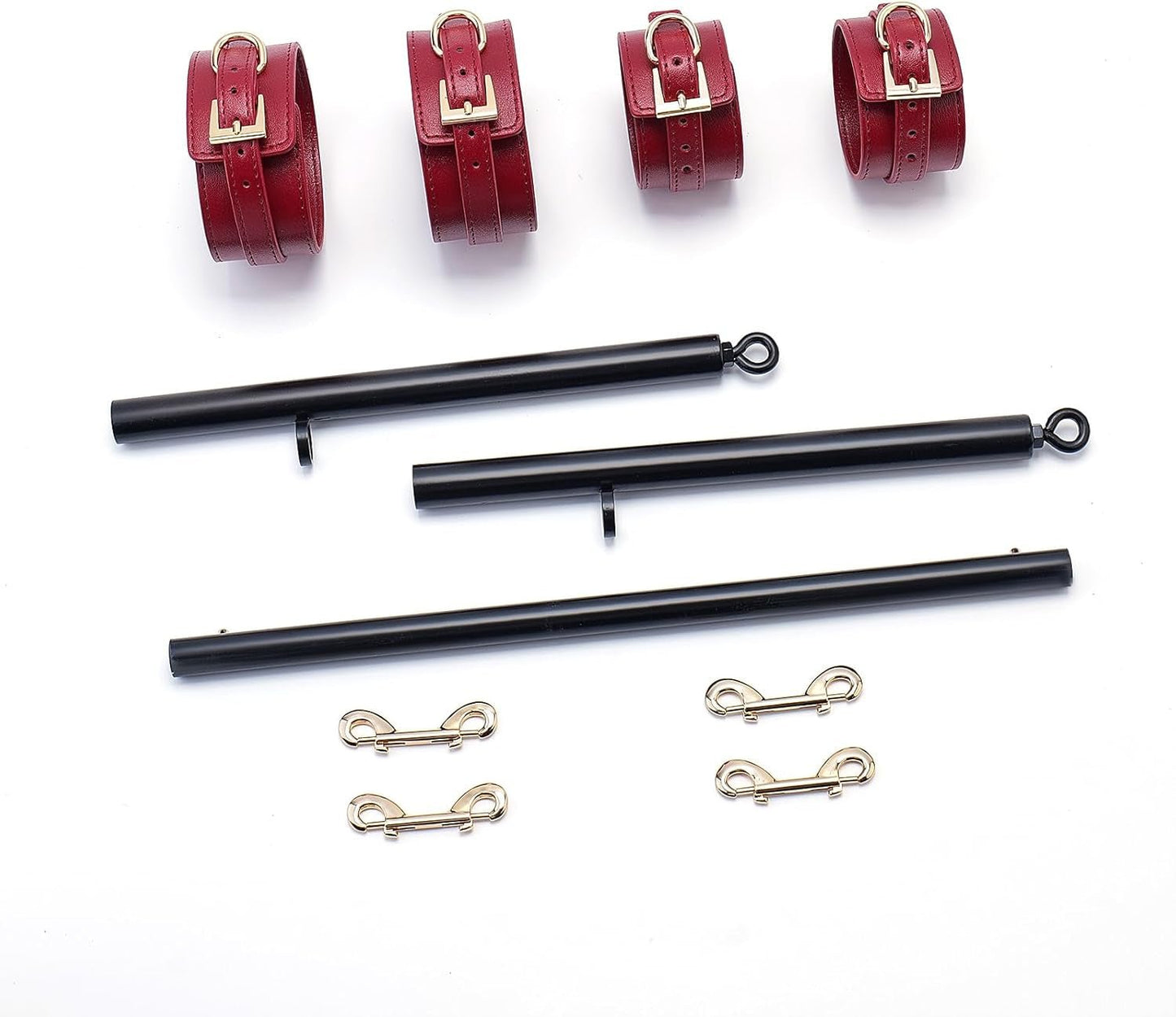 Spreader Bar Heavy Duty Stainless Steel Expandable Bar Home Gym with 4Pcs Furry Crocodile Red Adjustable Strap,Sports Aid Training Pilates Aid Kit,Indoor Yoga Set - SinfulX - 