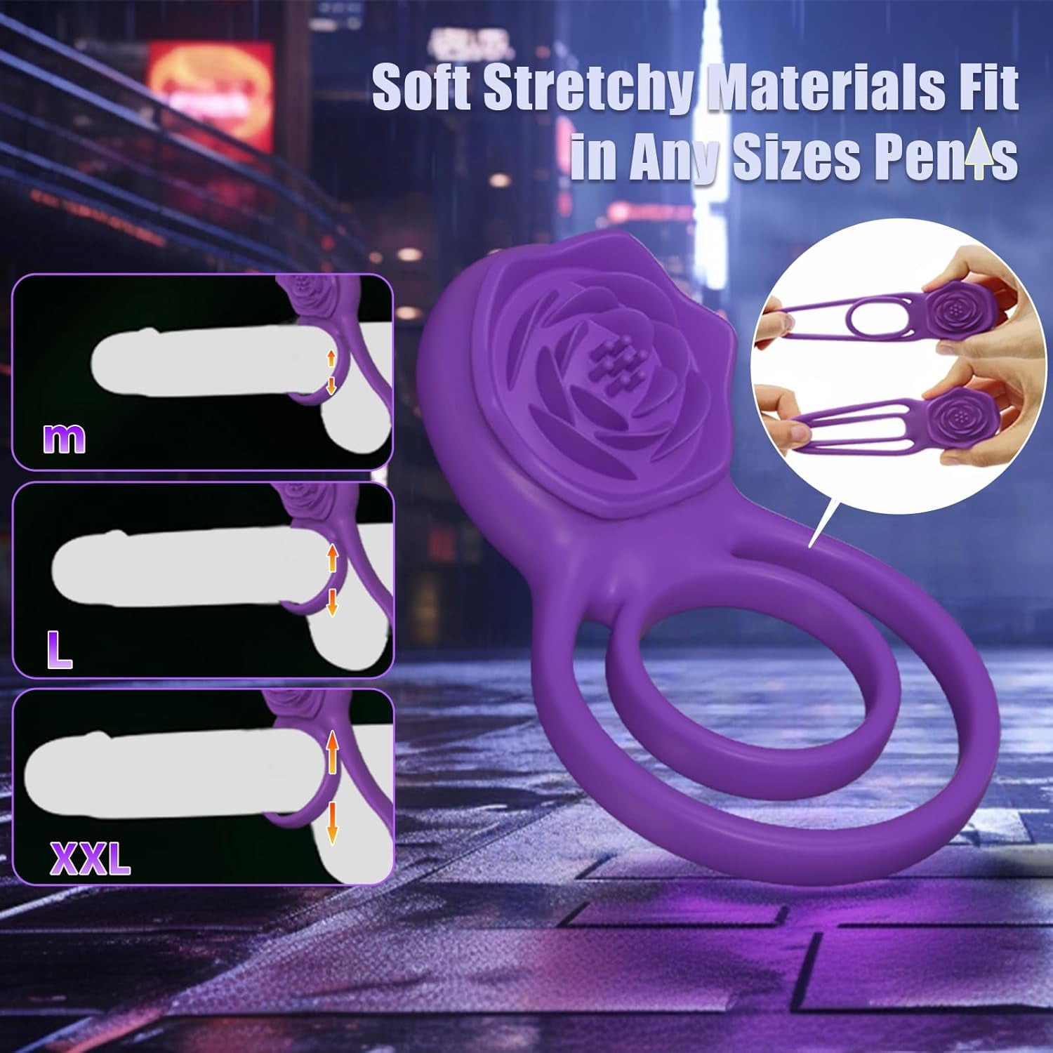 VioletLockX Purple Cock Ring Rose Clit Vibrator 7 Modes - SinfulX - Personal Care > Sexual Wellness > Couples Cock Ring