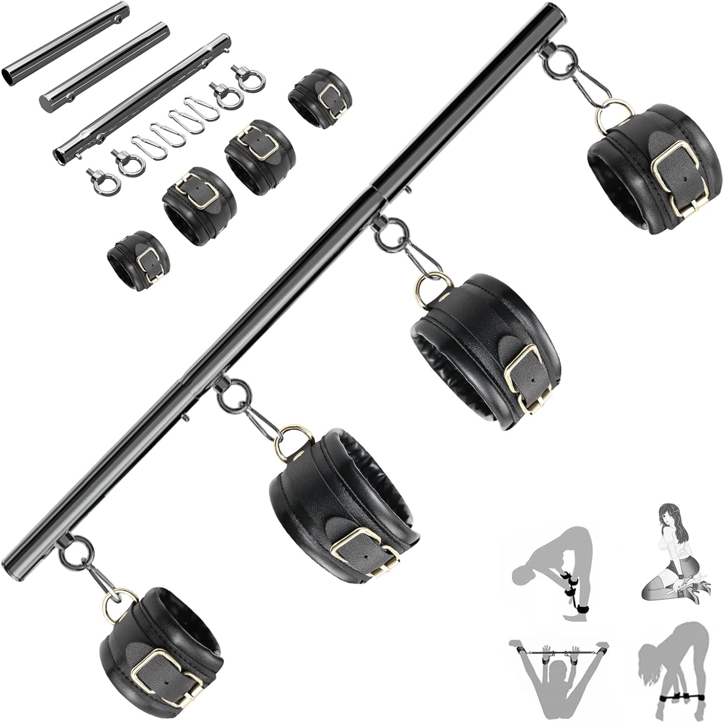 BDSM Bondage Restraints with Handcuffs Ankle Cuffs for Couples Spreader Bar Sex Toys Bondage Gear & Accessories Adjustable Bondage Kit Adult Sex Toys & Games - SinfulX - 