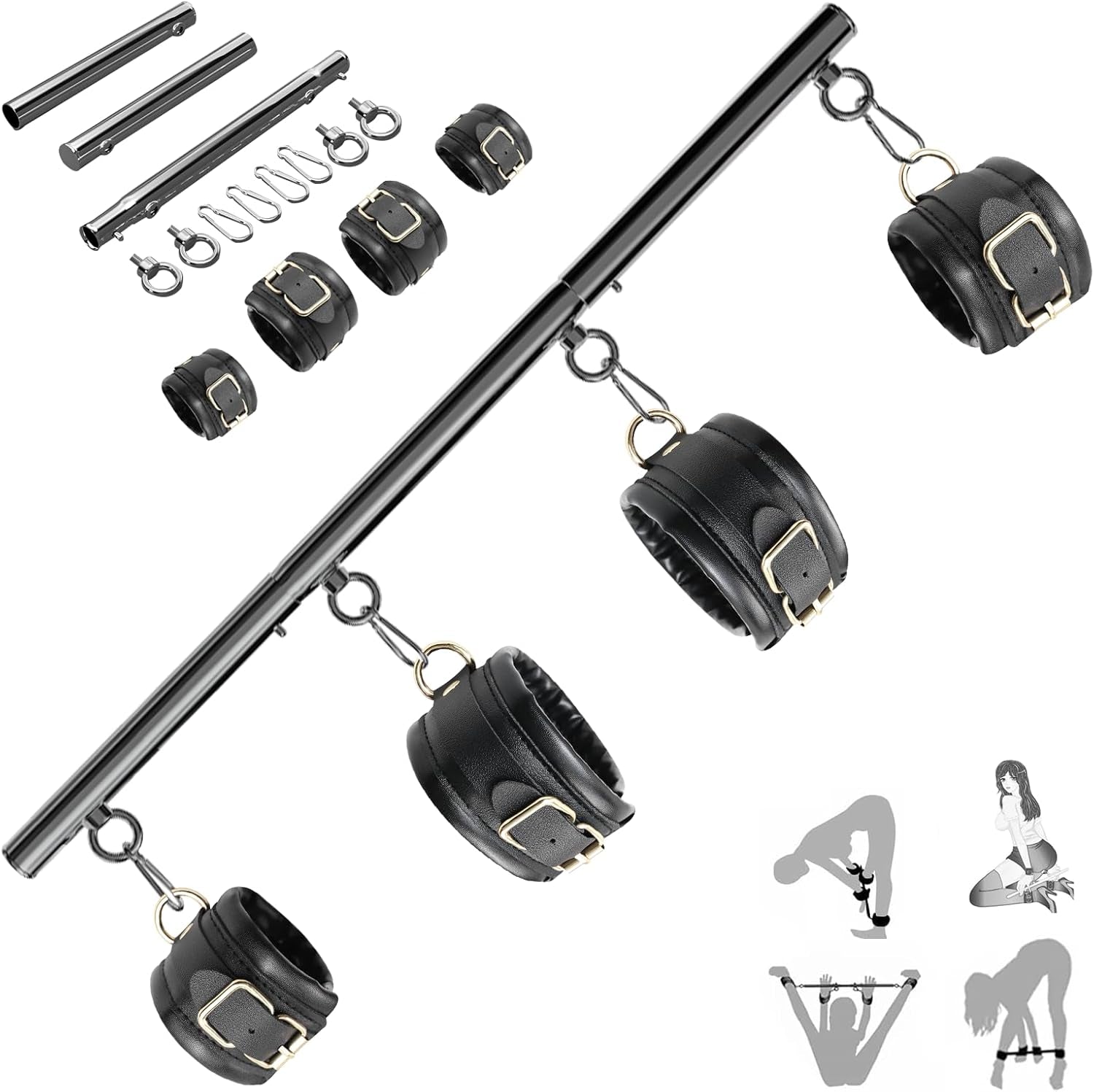BDSM Bondage Restraints with Handcuffs Ankle Cuffs for Couples Spreader Bar Sex Toys Bondage Gear & Accessories Adjustable Bondage Kit Adult Sex Toys & Games - SinfulX - 