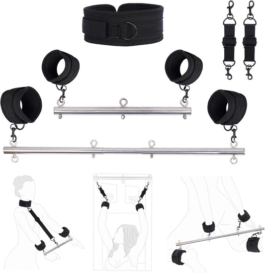 Restraints Bondage Detachable Spreader Bar Sex Toys, Adjustable BDSM Bondages with Soft Feather Handcuffs & Ankle Cuffs, Adult Toys Fetish Expandable SM Kits for Couples & Sm(Silver - Gray) - SinfulX - 