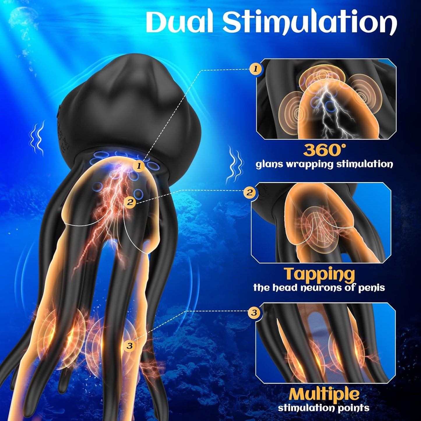 Sex Toys for Men Penis Vibrator - Upgraded Larger Male Masturbator Sex Toy with 10 Powerful Vibrating Modes for Penis Clit Nipple Stimulation, 8 - Tentacle Full Wrapping Adult Mens Sex Toys - SinfulX - 