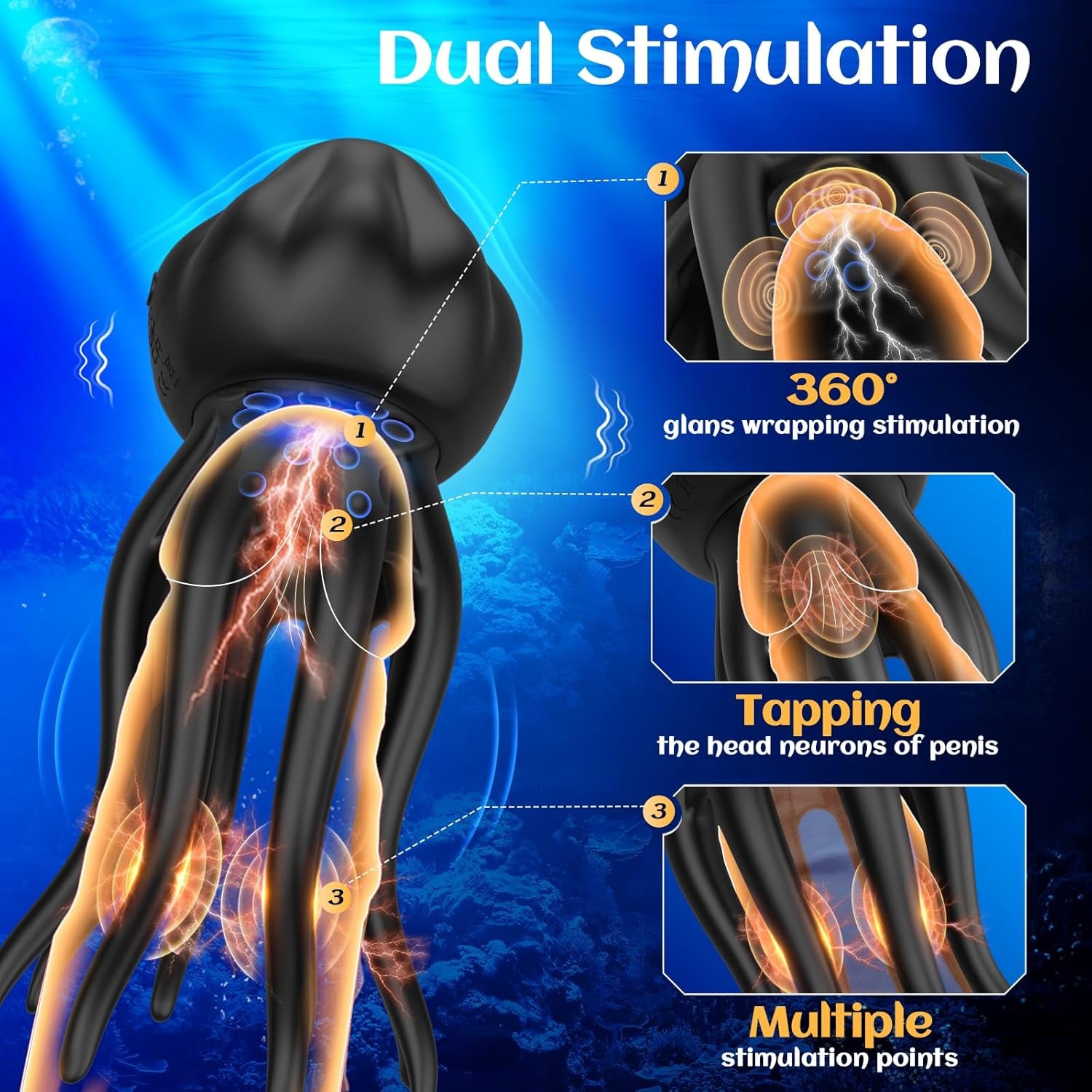 Sex Toys for Men Penis Vibrator - Upgraded Larger Male Masturbator Sex Toy with 10 Powerful Vibrating Modes for Penis Clit Nipple Stimulation, 8 - Tentacle Full Wrapping Adult Mens Sex Toys - SinfulX - 