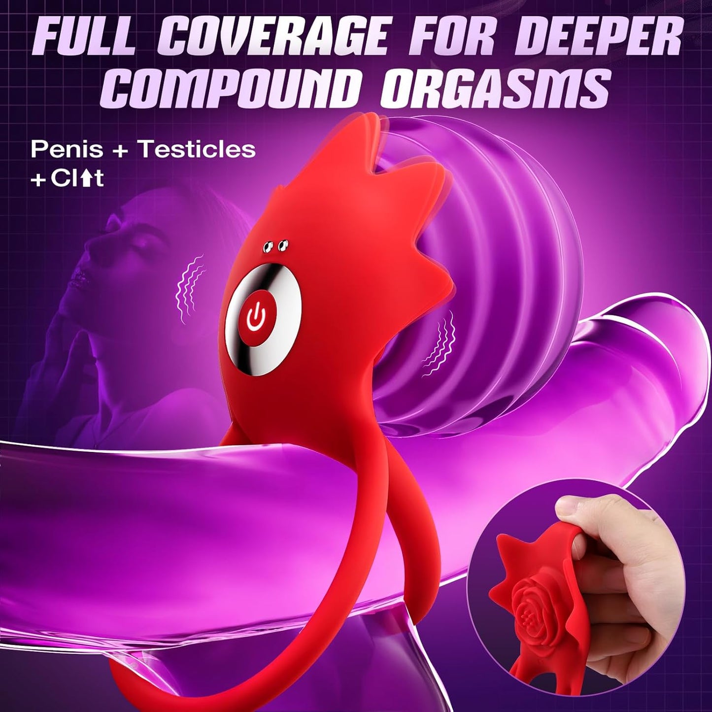 PetalSync Rose AI Cock Ring Clit Stimulator App Control 9 Modes - SinfulX - Personal Care > Sexual Wellness > Couples Cock Ring