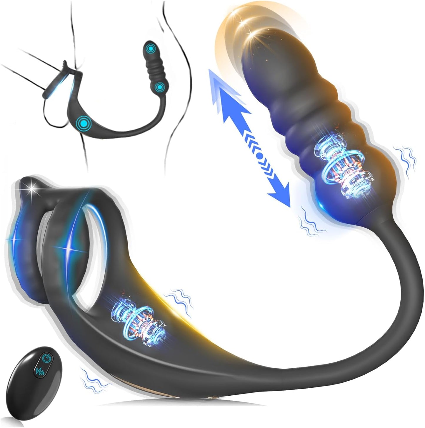 ThrustPulse Thrusting Prostate Massager Cock Ring Remote 9 Modes - SinfulX - Personal Care > Sexual Wellness > Prostate Massager Cock Ring