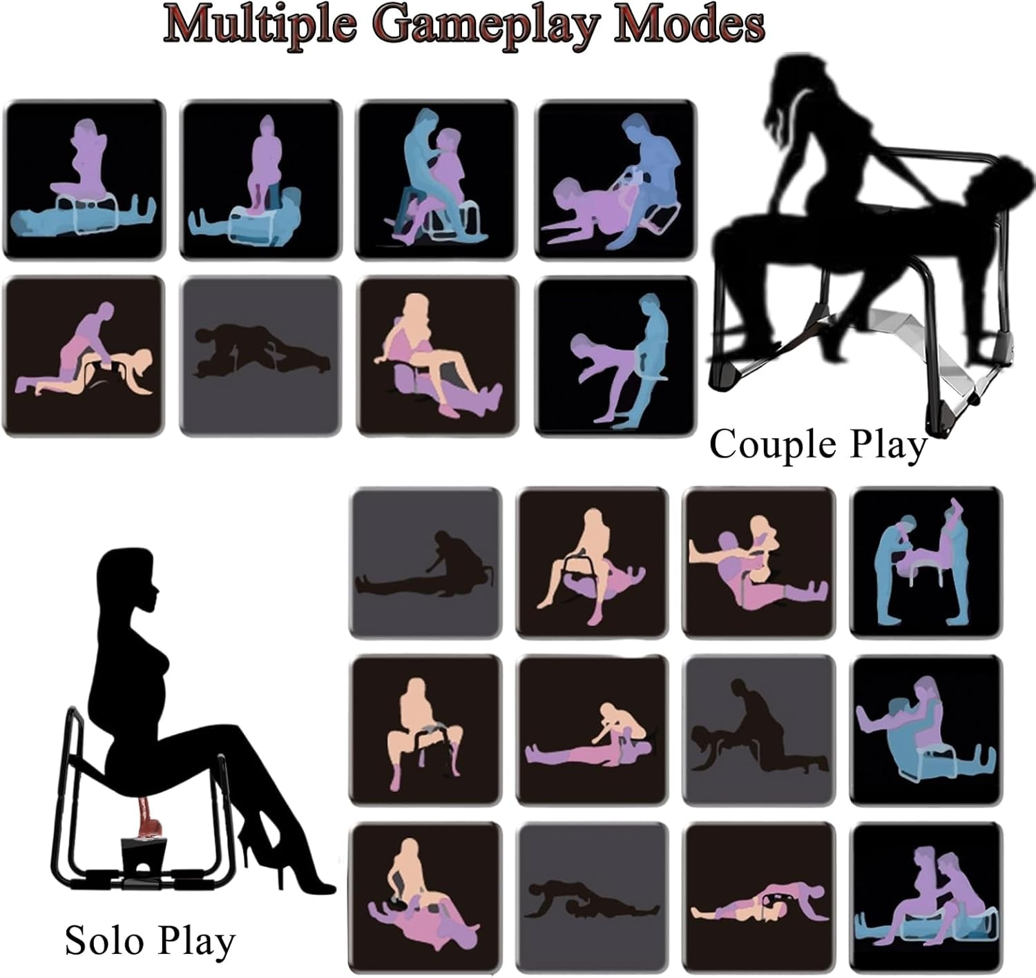 Folding Sex Chair, Sex Position Enhancer Chair,Large Size Position Aids Chair with Handrail Novelty Sex Toy Sex Games Portable Sex Bench for Couples Adult SM Games (Dark Black) - SinfulX - 