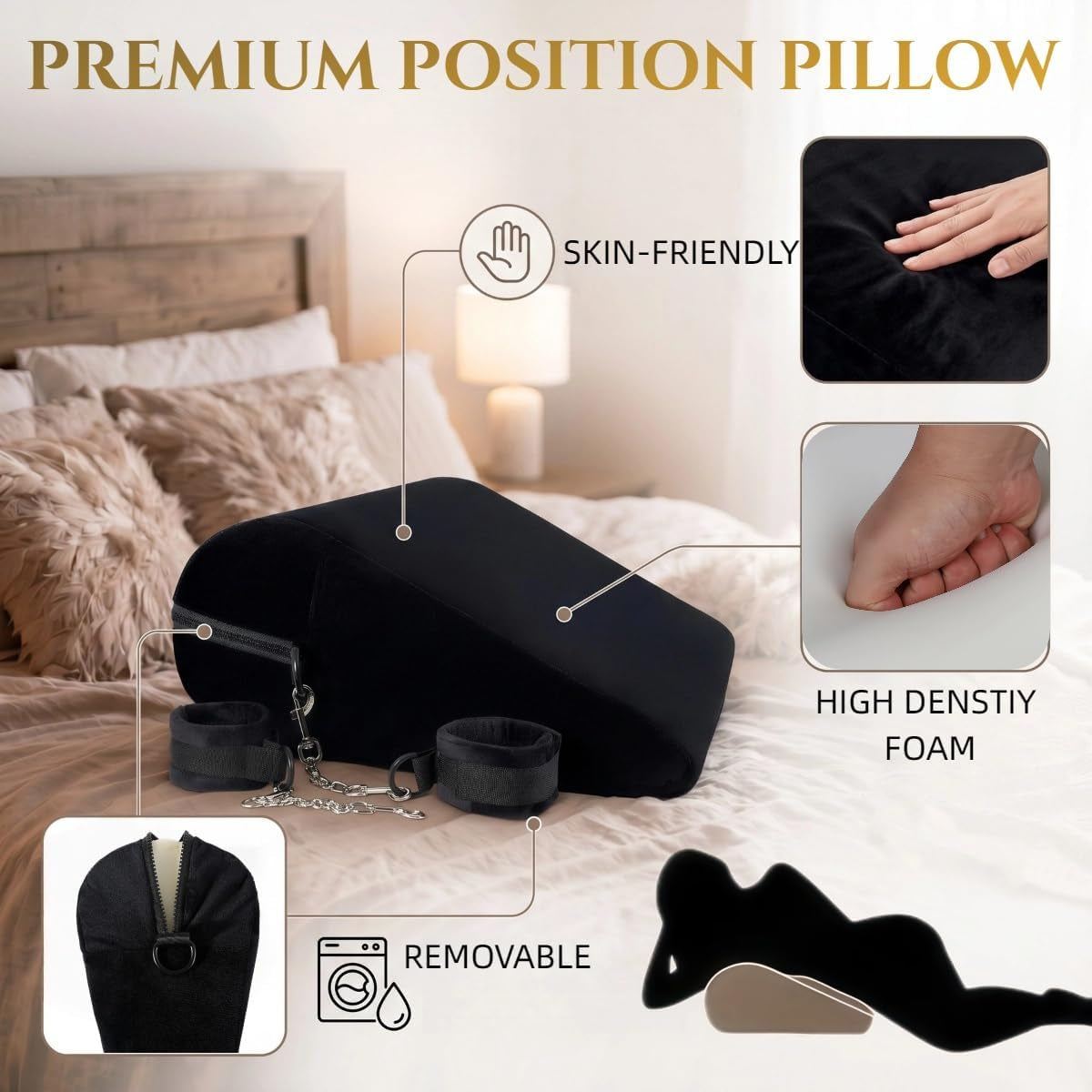 ObsidianRise Sex Position Pillow & Handcuffs Set | Black