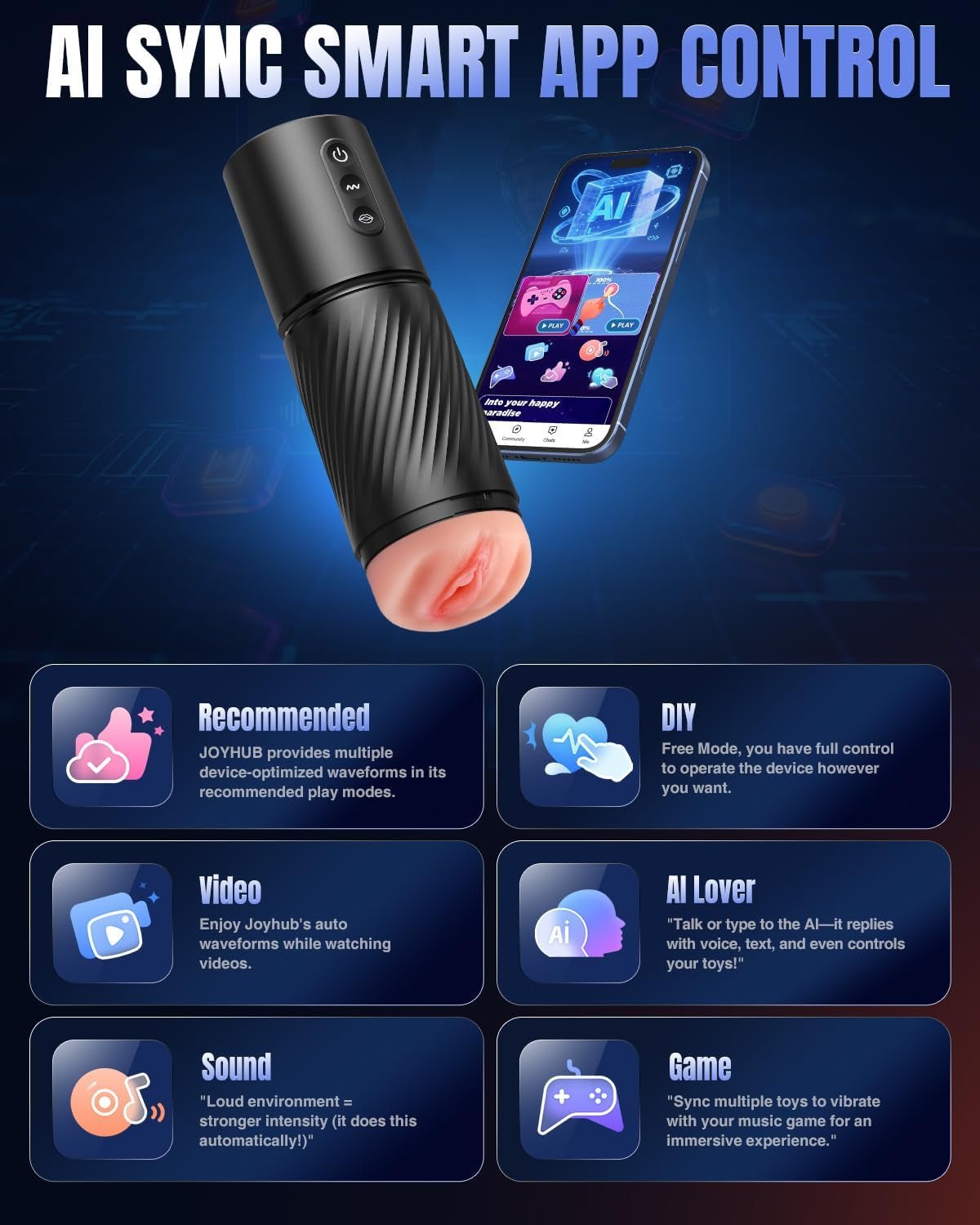Sex Toys for Men Male Masturbator - 3 Sleeves AI Sync Pocket Pussy Mens Sex Toy with 10 Sucking & 10 Dual Vibrating, APP Control Penis Pump Adult Toy Male Stroker Blowjob Machine Massage Kits - SinfulX - 