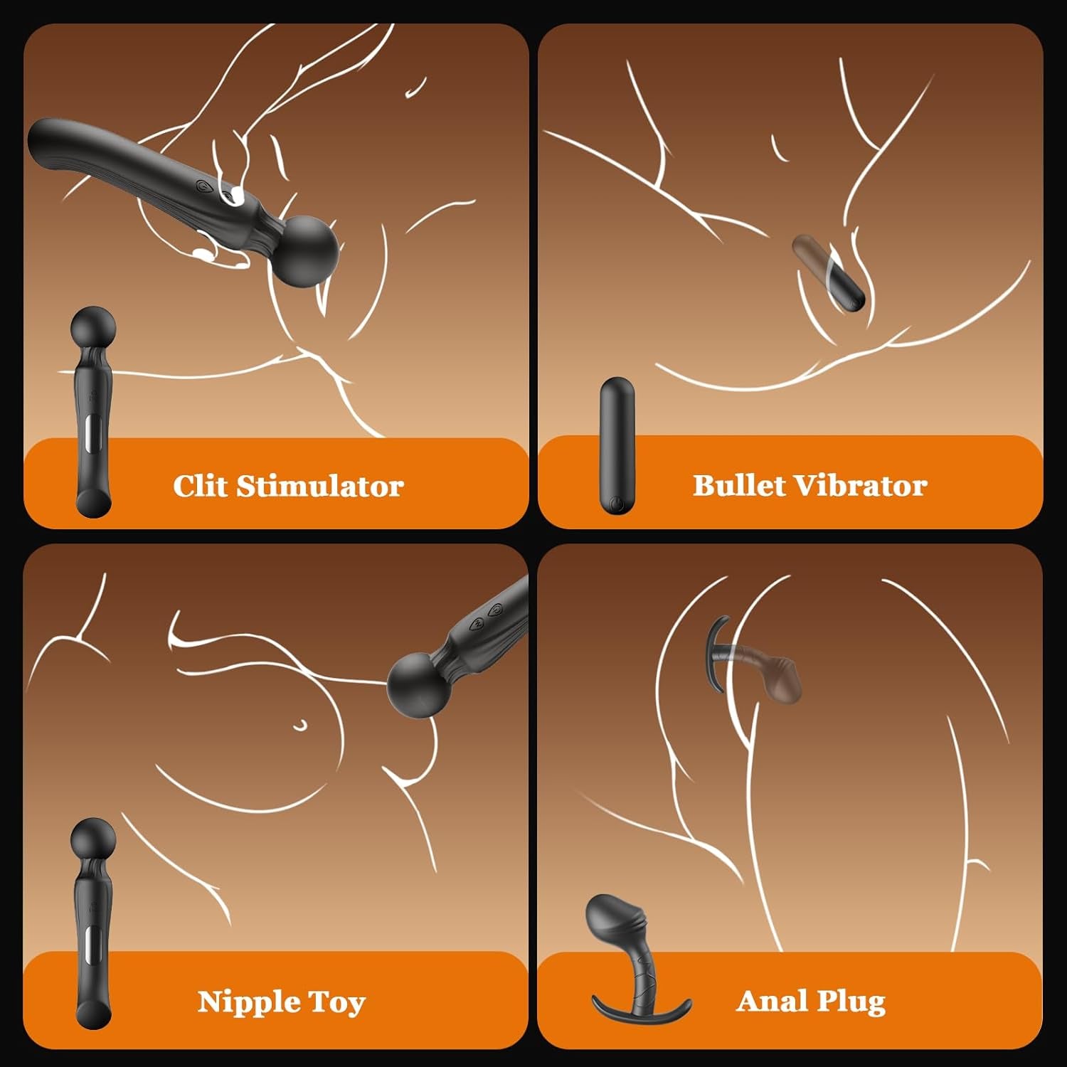 Wand Vibrator Massager & Bullet Vibrator & Anal Plug Set | Powerful Vibrator for Couple with 7 Vibration Modes | Adult Toys for Clitoral Anal Stimulation | Sex Toys for Beginner Women and Couple