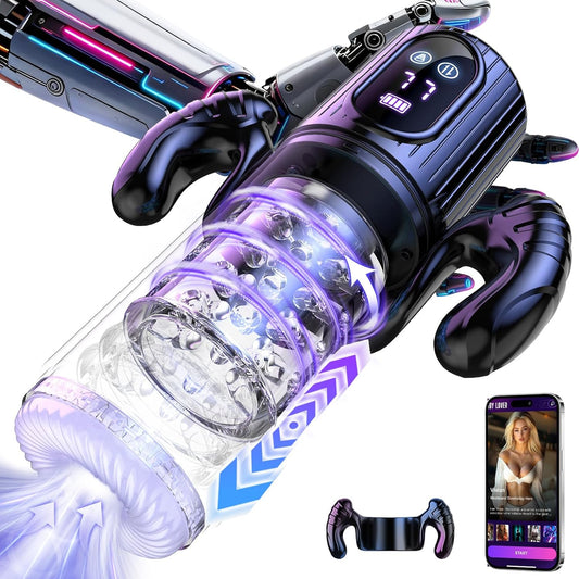 Male Masturbator Pocket Pussy - AI Sync Male Sex Toys for Men Penis Pump 7 Thrusting 7 Rotating 5 Sucking Modes with Handle,App Control Adult Toys Sex Toys - Pumps & Enlargers LCD Ticklers Ticklers - SinfulX - 