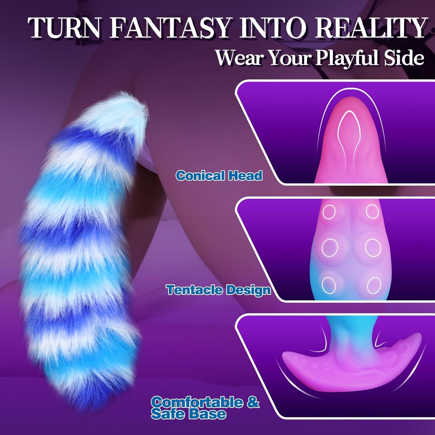 TentacleTail Tapered Silicone Fox Tail Butt Plug Large 5.1" - SinfulX - 