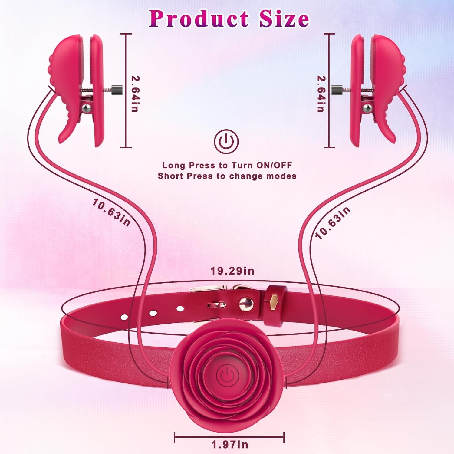 Nipple Toys Vibrator with BDSM Rose Necklace Sex Toys,  Nipple Clamps Sex Pleasure Tools for Women Couples, Adjustable Nipple Clips Vibrators with BDSM Choker Breast Flirting Stimulate