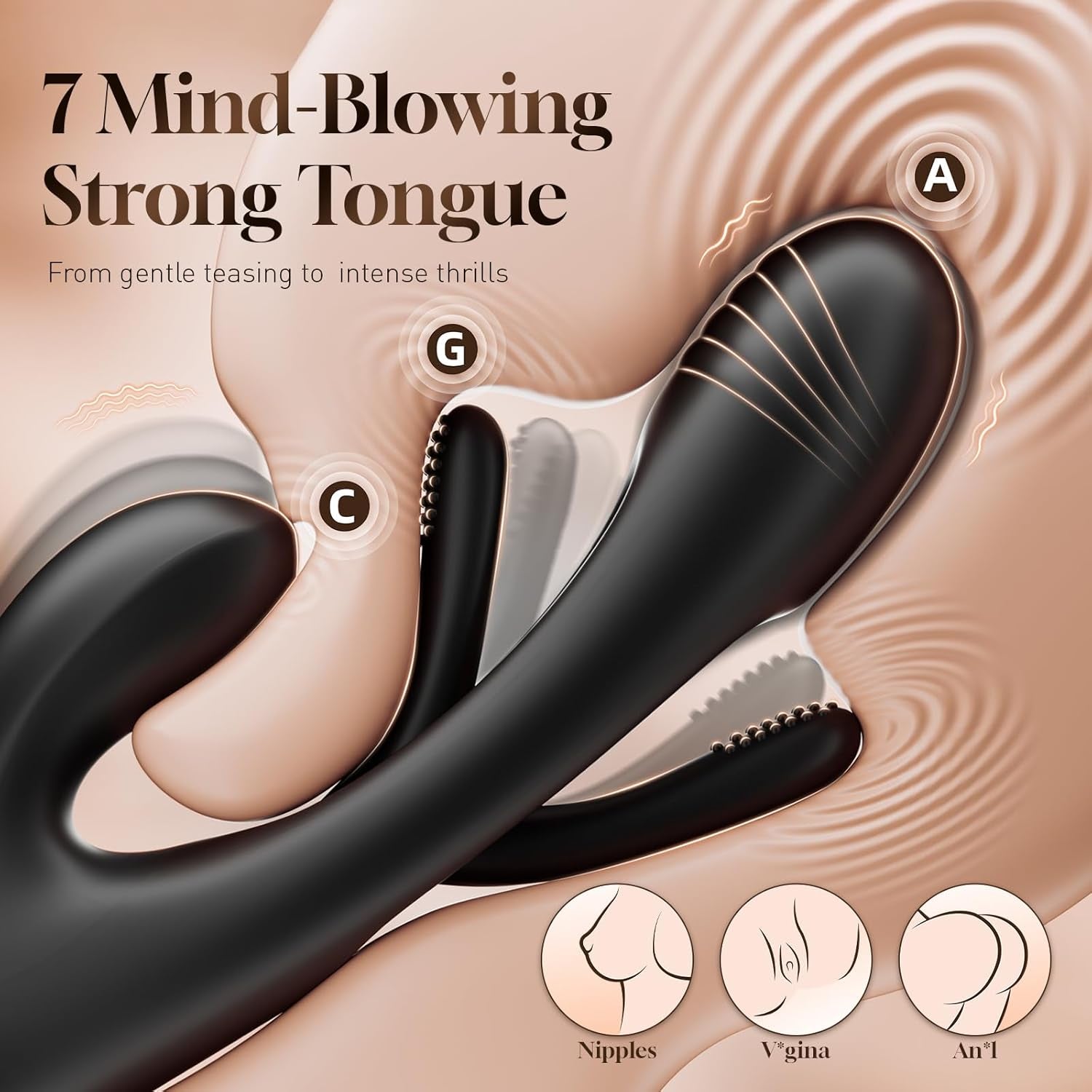 Vibrator Dildo Rabbit Sex Toys - G Spot Vibrator Massager for Women Clitoral Nipple Stimulation, 3 in 1 Sex Toys with 14 Vibration & 7 Tongue Licking Flapping, Adult Product Aurieel (Black)