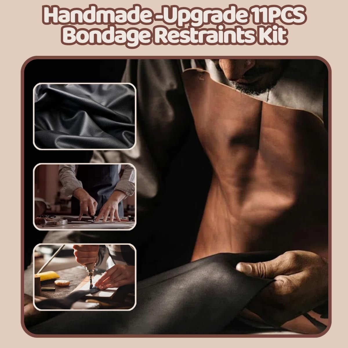 Spreader Bar BDSM Bondage Restraints Kit 11PCS Sex Toys Handcuffs Ankle Collar Cuffs Nipple Clamps Ball Gag Blindfold Paddle Dice PU Leather Lace Pattern Adjustable Adult Games for Couples - SinfulX - 