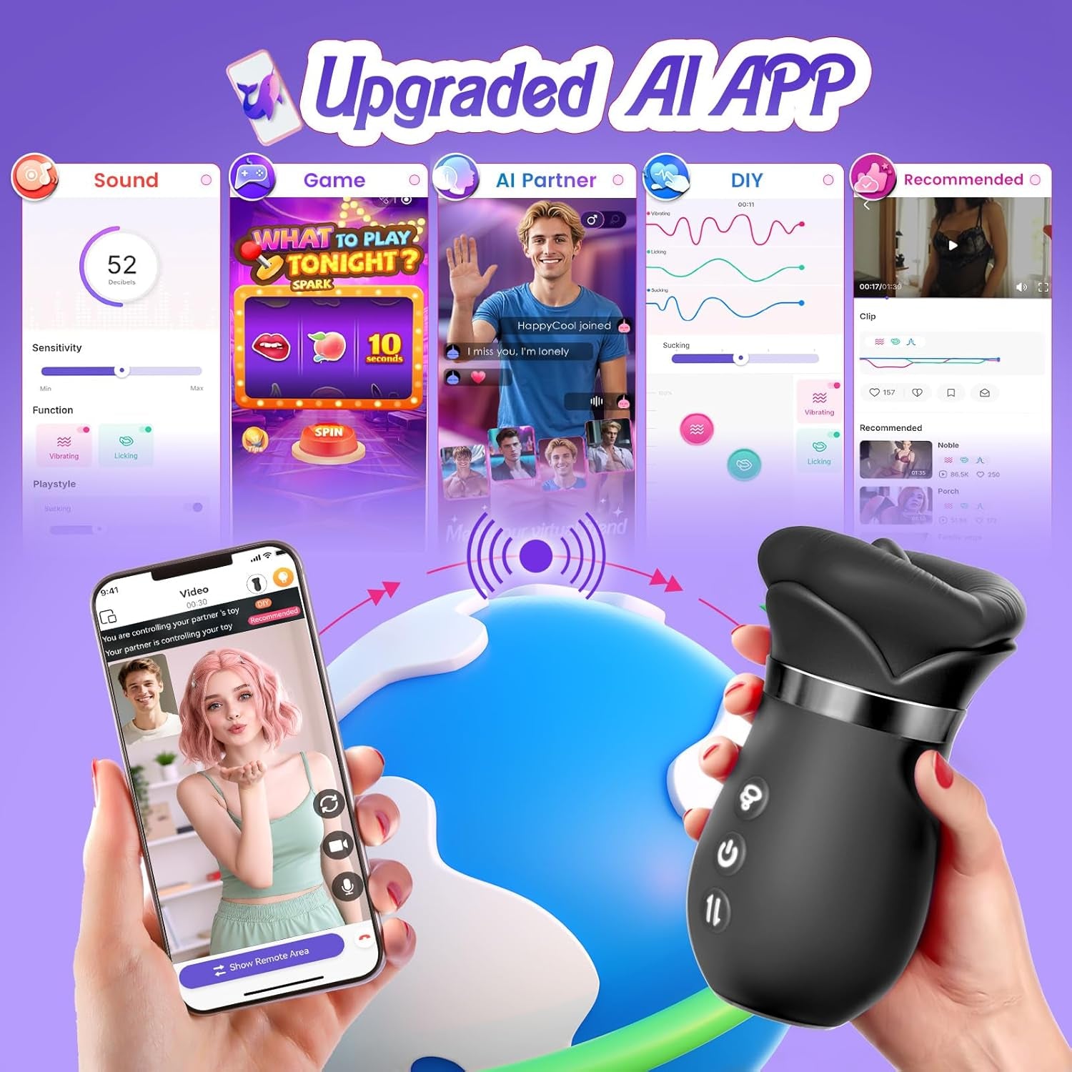 Vibrator Adult Sex Toys for Women - 5IN1 Mouth Sucking Vibrator Rose Sex Toy, 10 Tongue Licking, 3 Auto & 1 Manual Sucking Adult Toys New APP, Anal Clit Nipple Vibrators Female Couples Sex Toys - SinfulX - 