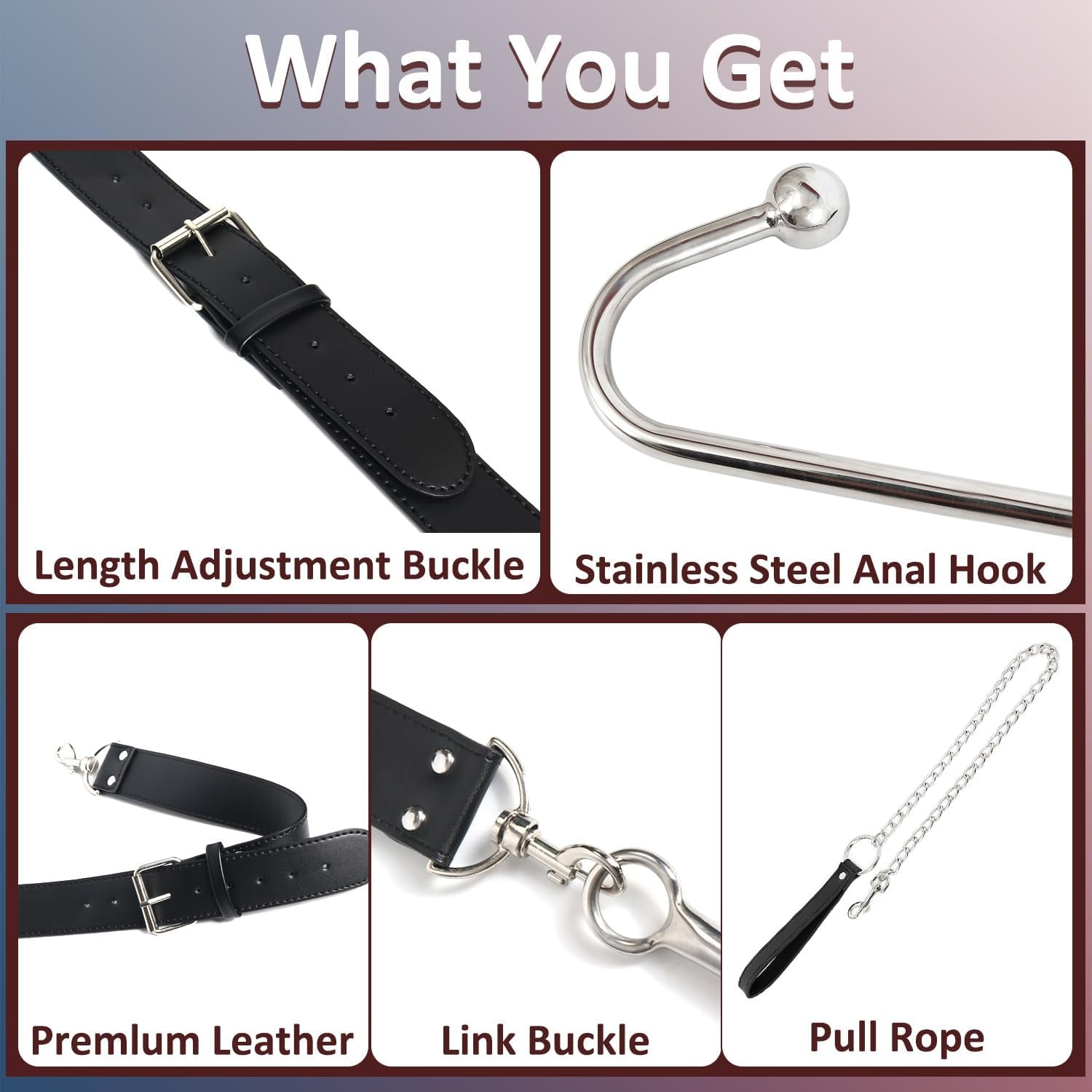 Bondage Collar Anal Hook Sex Leash Bondage Harness Set with Adjustable Handcuffs & Chain Leash Collar SM Adult Toys Sex Game Accessories (New Anal Hook Set) - SinfulX - 
