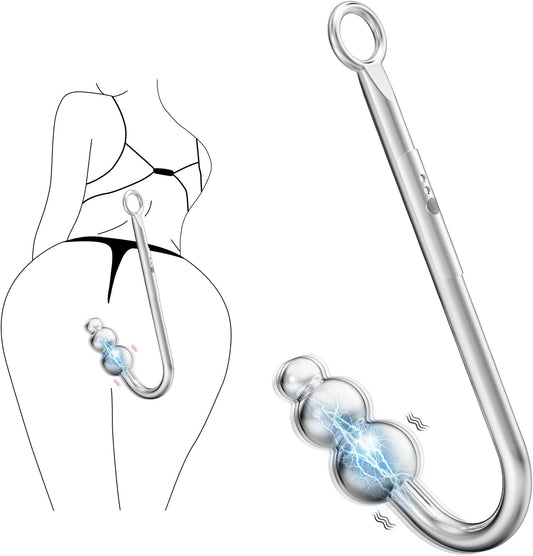 Vibrating Anal Hook Anal Plug, 3 Balls Anal Vibrator Anal Trainer Butt Plug with 9 Vibration Modes, Metal Anal Dilator Vagina Hook G Spot Stimulator SM Sex Toys for Beginners Gay Women Couples - SinfulX - 