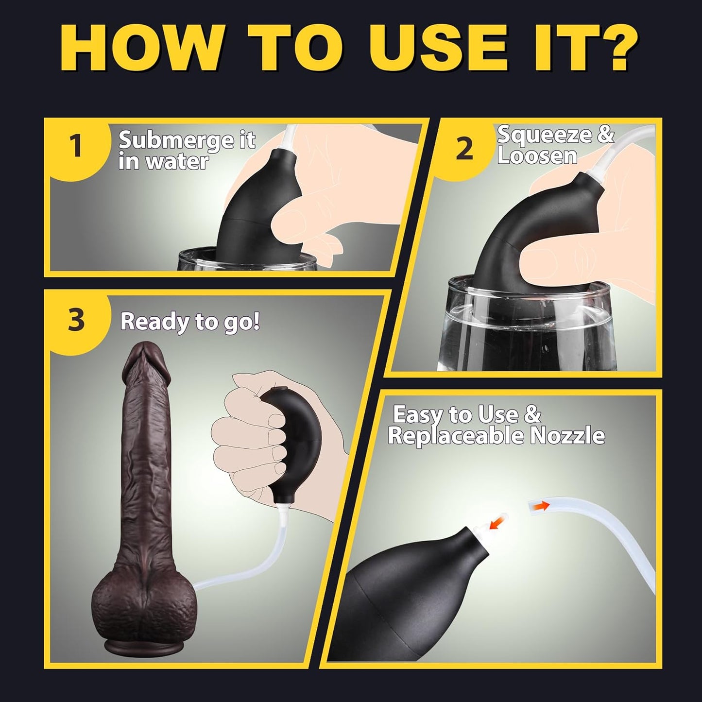 8.46" Black Squirting Dildo Realistic Ejaculating Toy, Silicone Real Skin Ejaculating Dildo with 7 Vib Modes, Curved Electric Penis for G - Spot Anal Play, Vibromassage Devices for Women Men - SinfulX - 