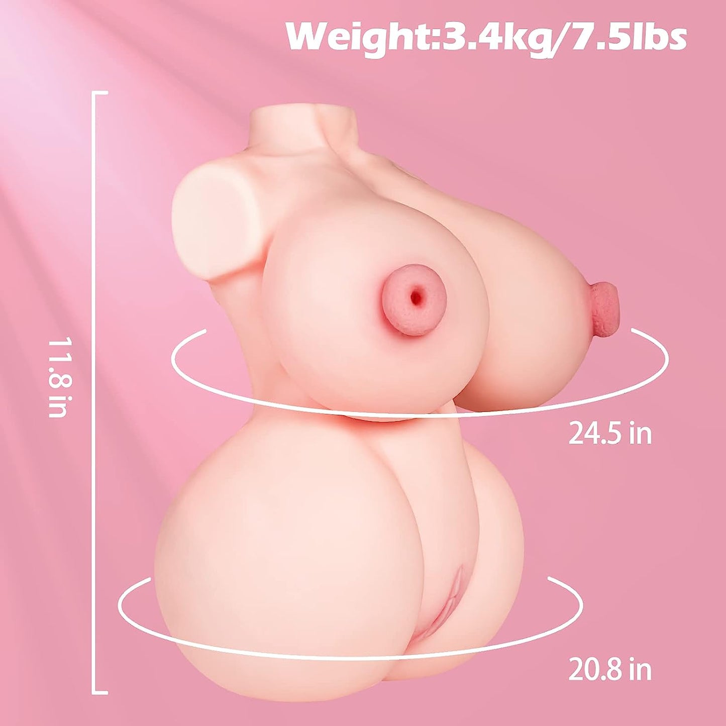 7.5Lb Sex Doll for Men Male Masturbator with Penetrable Big Nipples, 4 in 1 Adult Love Sex Dolls Torso with Realistic with Soft Boobs Big Butt Pussy Ass Vaginal Anal Masturbation Sex Toys for Men - SinfulX - 
