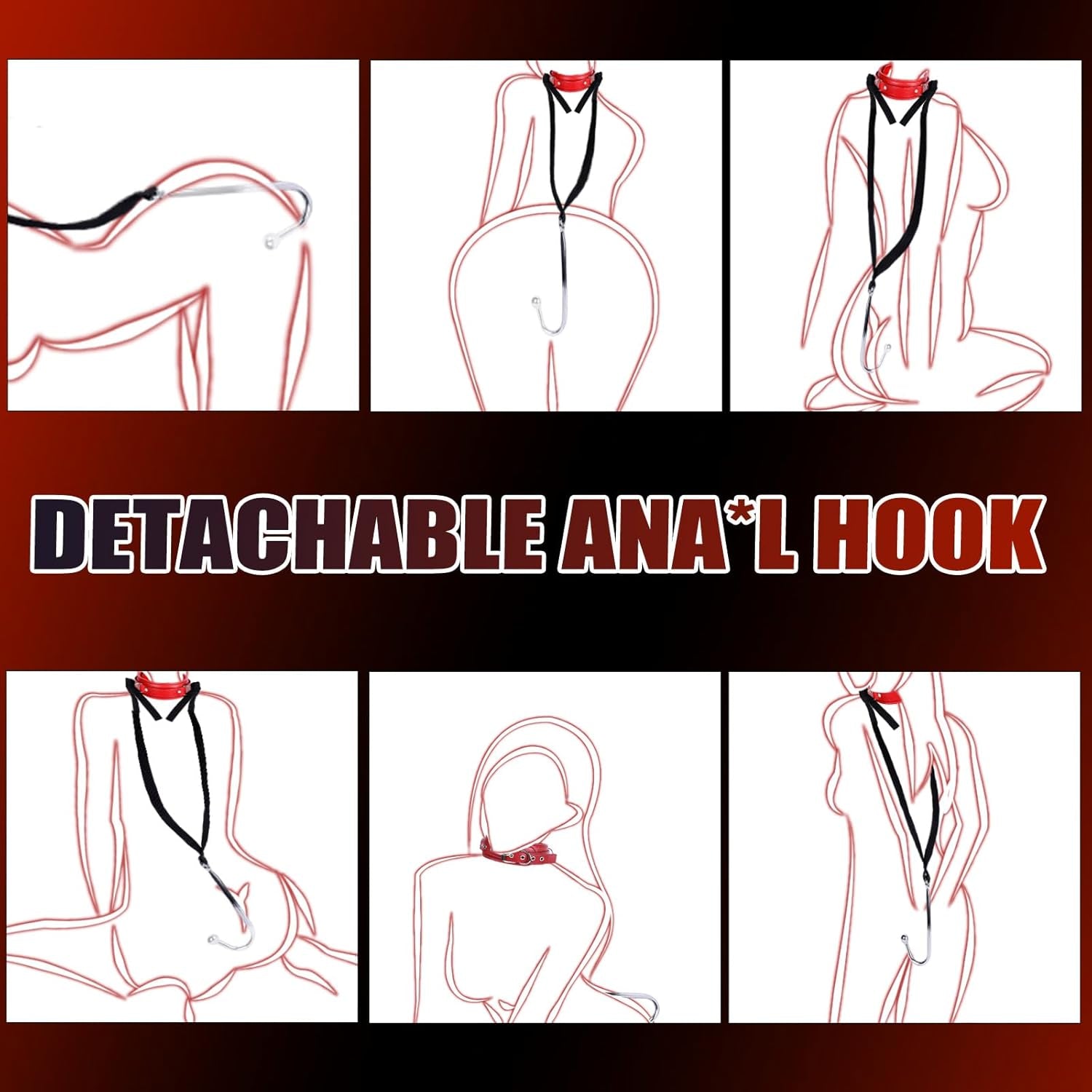 BDSM Anal Hook Sex Bondage Restraint Set with Leather Chain Leash Collar, Stainless Steel Anal Trainer Adult Sex Toys for Men, Adjustable Harness Restraints Kit for SM Couple Role Play Fetish Toy - SinfulX - 