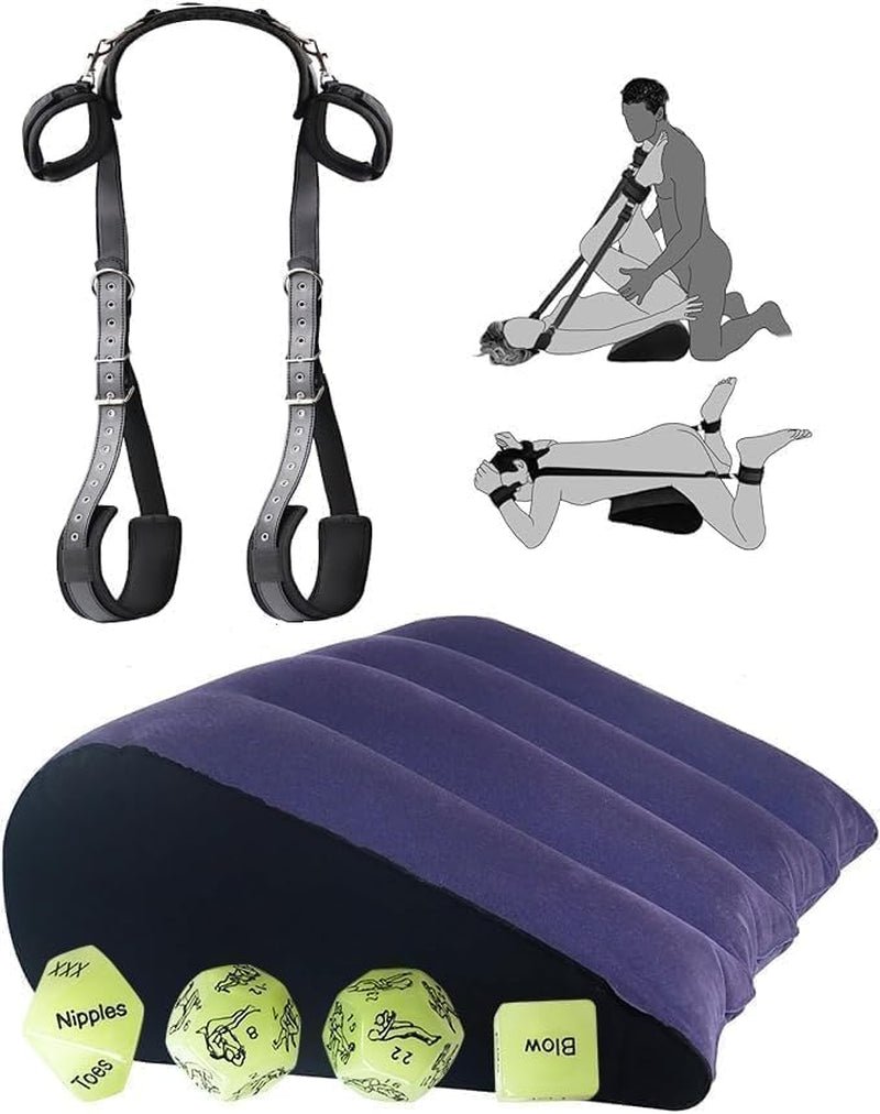 DomineX BDSM Wedge Ramp Set with Cuffs & Sex Dice - SinfulX - Personal Care > Sexual Wellness > Sex Pillow