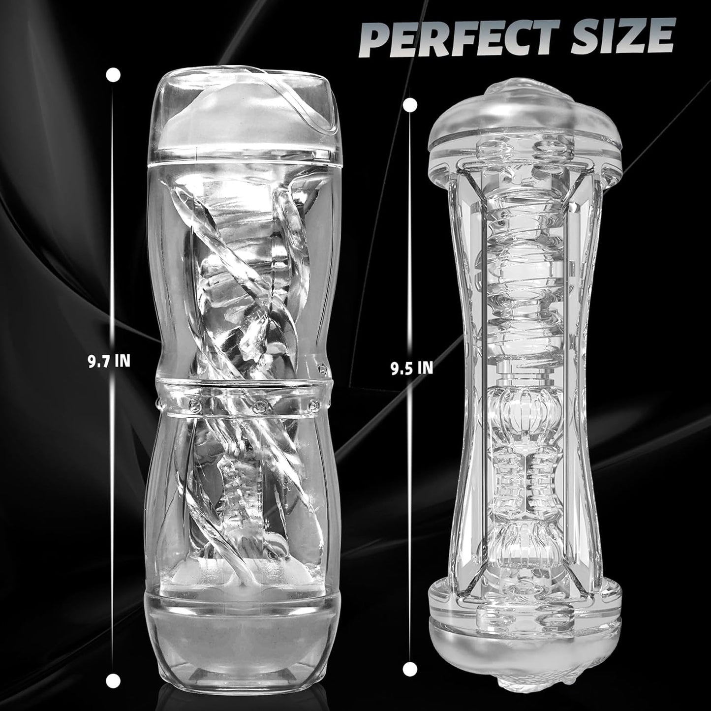 Clear Male Masturbator Sex Toys for Men, Dual Entry Pocket Pussy with 3D Texture Oral & Vagina, Manual Sucking Stroker Blowjob Toy for Penis Training, Adult Toy for Men Masturbation - SinfulX - 
