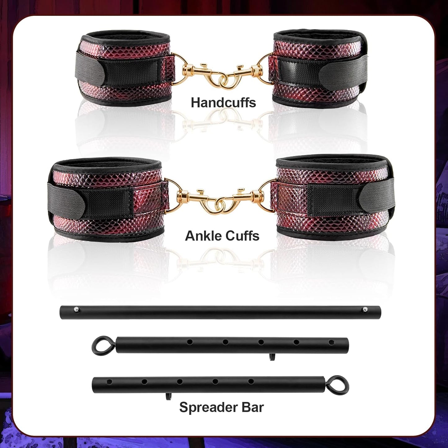 Leg Spreader Bar Adjustable Bondage Restraint BDSM Set Wrist Ankle Straps Connecting Rods for Customizable Adult Play Scenarios (One Piece Set) - SinfulX - 