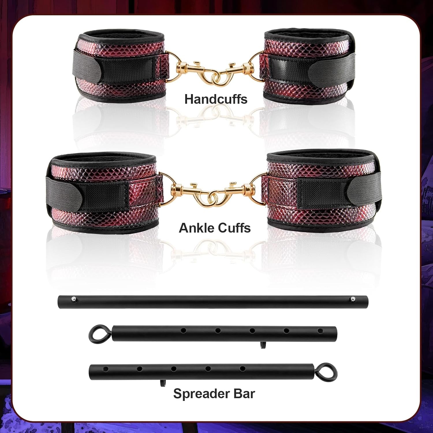 Leg Spreader Bar Adjustable Bondage Restraint BDSM Set Wrist Ankle Straps Connecting Rods for Customizable Adult Play Scenarios (One Piece Set) - SinfulX - 