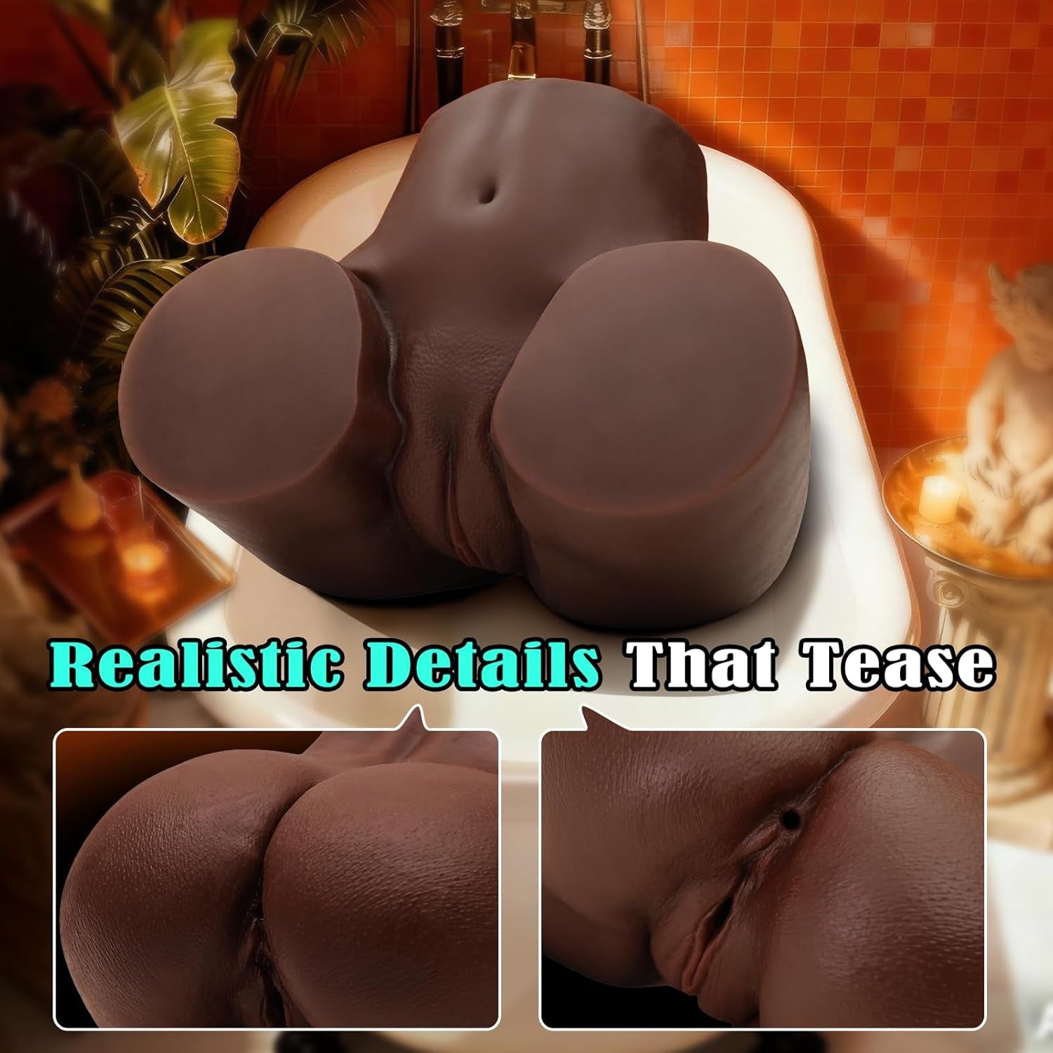 Black Goddess Realistic Sex Doll for Men, Natural Angle Fit Sex Dolls Sex Toy Big Ass Male Sex Toys Fake Pocket Pussy Stroker with 2 Hole Deeper Vagina & Tight Anal Soft Butt Adult Toys - SinfulX - 