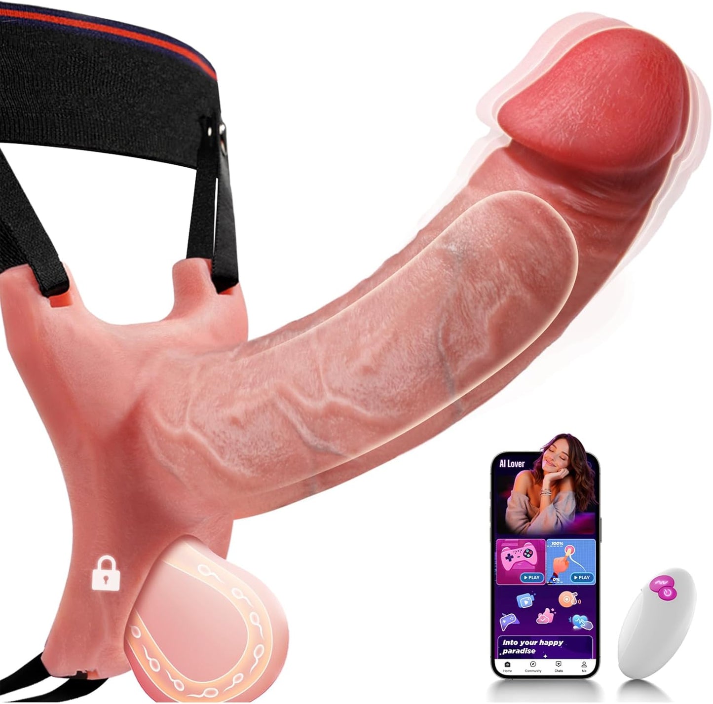 Strap-On Penis Sleeve Sex Toys -  5IN1 Hollow Strap on Dildo Male Vibrator, Realistic Cock Sleeve Adult Toy with Upgraded APP Remote Control, Vibrating Cock Ring Sex Toys for Men Couples
