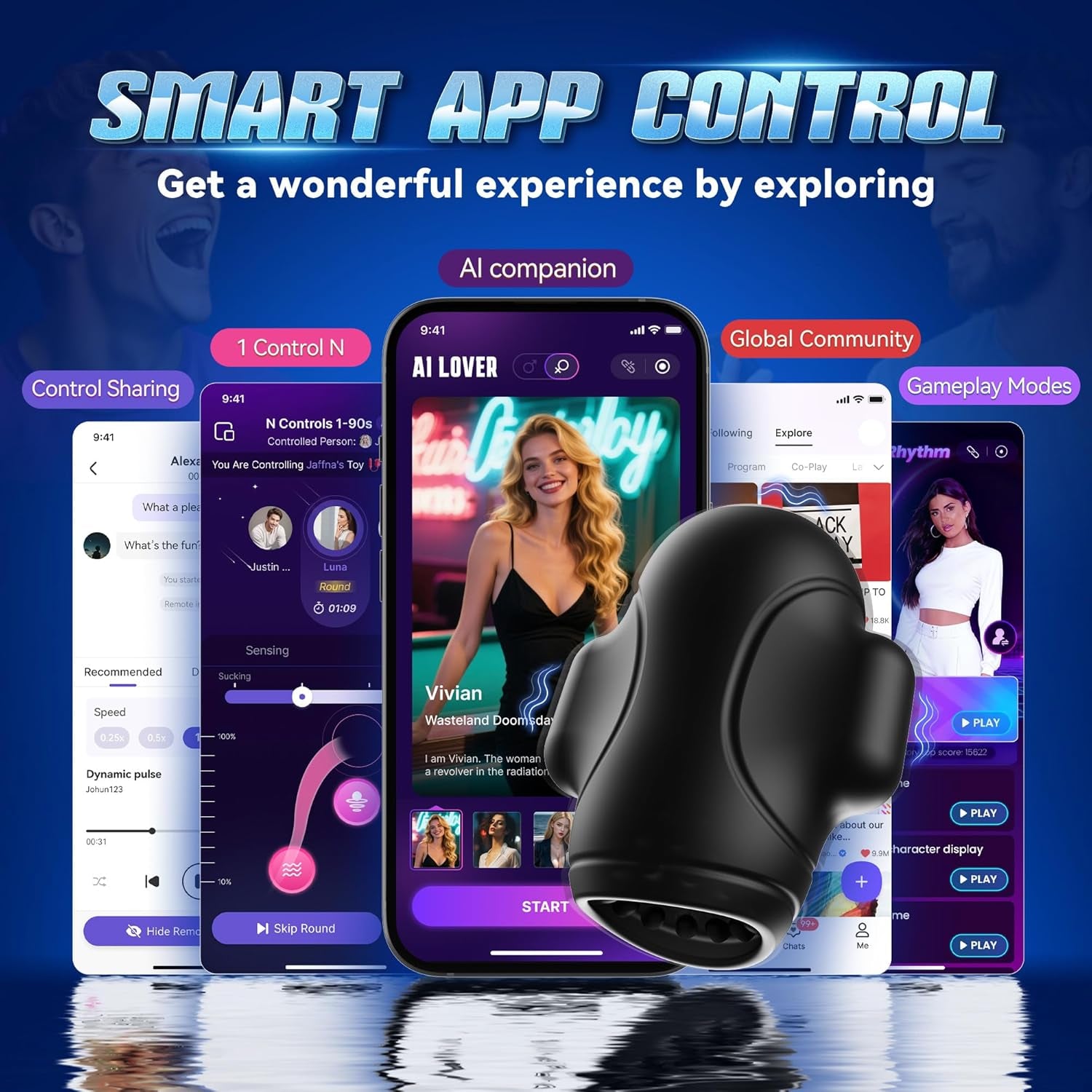 Male Sex Toys for Men Glans Vibrator - Male Maturbator with 10 Licking Vibrating Modes & 3 Motors Stroker & Smart AI Sync App for 360° Pocket Pussy Wrap, Adult Sex Toy for Men S&M Floggers - SinfulX - 