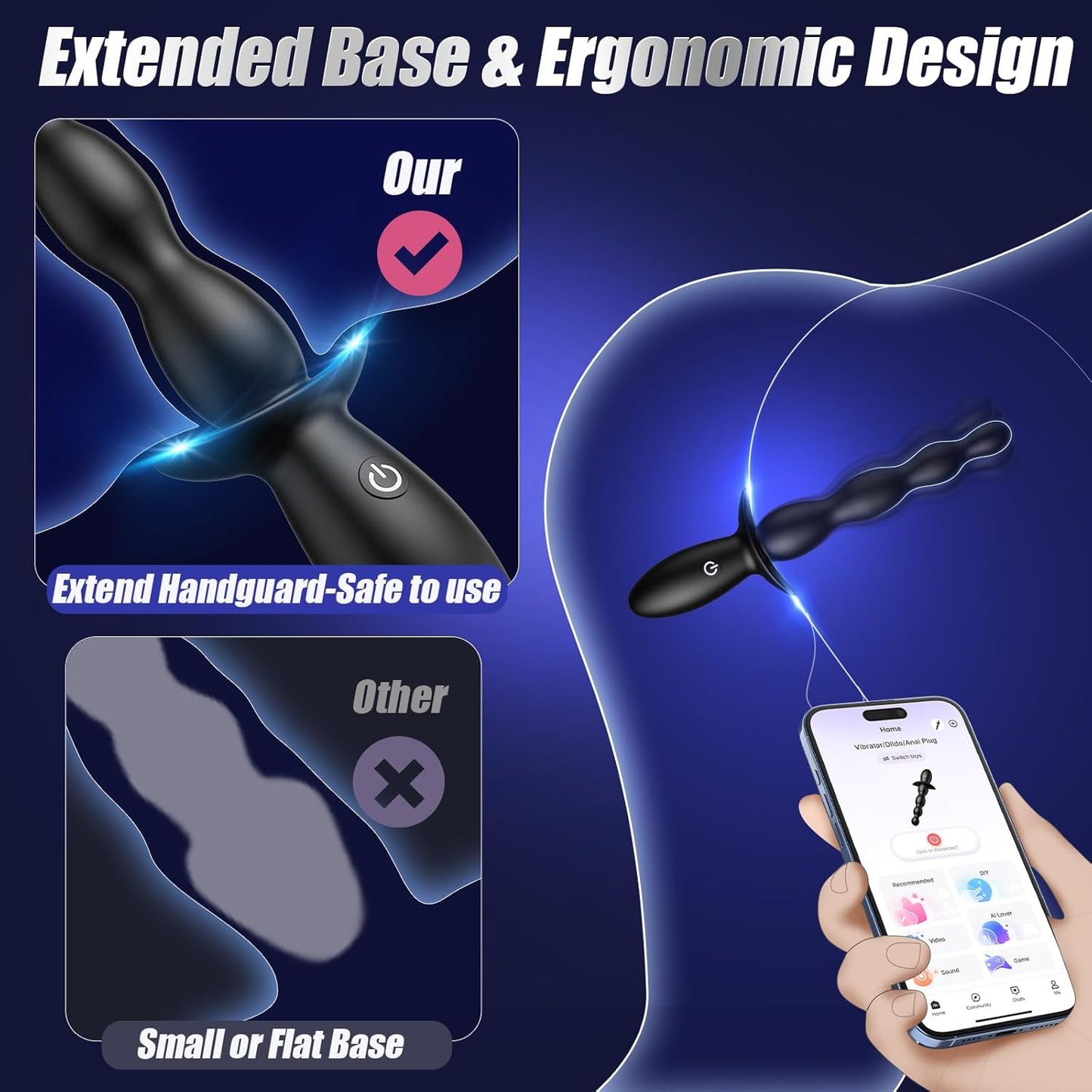Anal Beads Prostate Massager - Anal Vibrator Beginner - Friendly 10 Vibrating Butt Plug with APP Control, Flexible Soft Silicone Anal Toys Male Sex Toys for Men Women Couples Waterproof - SinfulX - 
