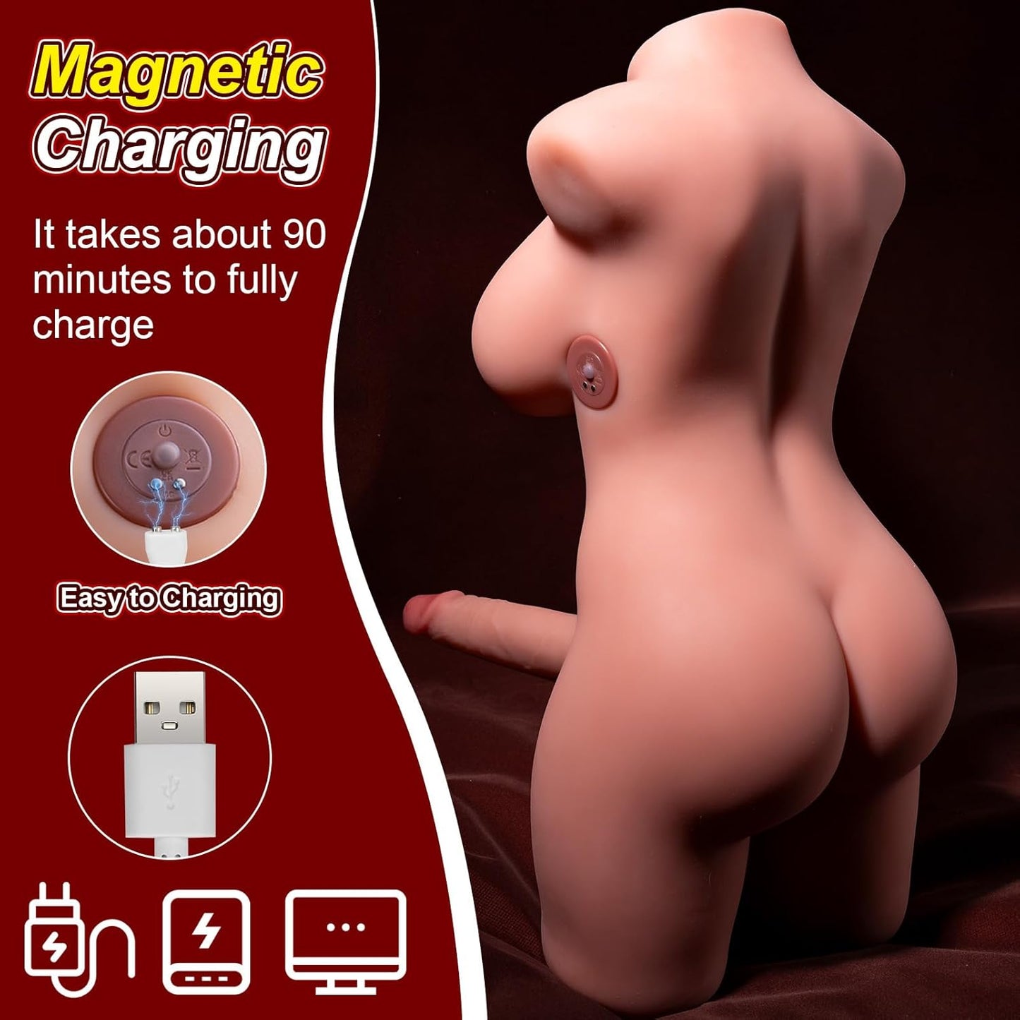 Shemale Sex Doll with Thrusting Dildo - Sex Dolls with 7.1In Huge Realistic Cock and Tightly Anal, Unisex Masturbator for Women Couple Men Gay, Vibrating Sex Toys for G - Spot Pleasure, 21.5LB - SinfulX - 