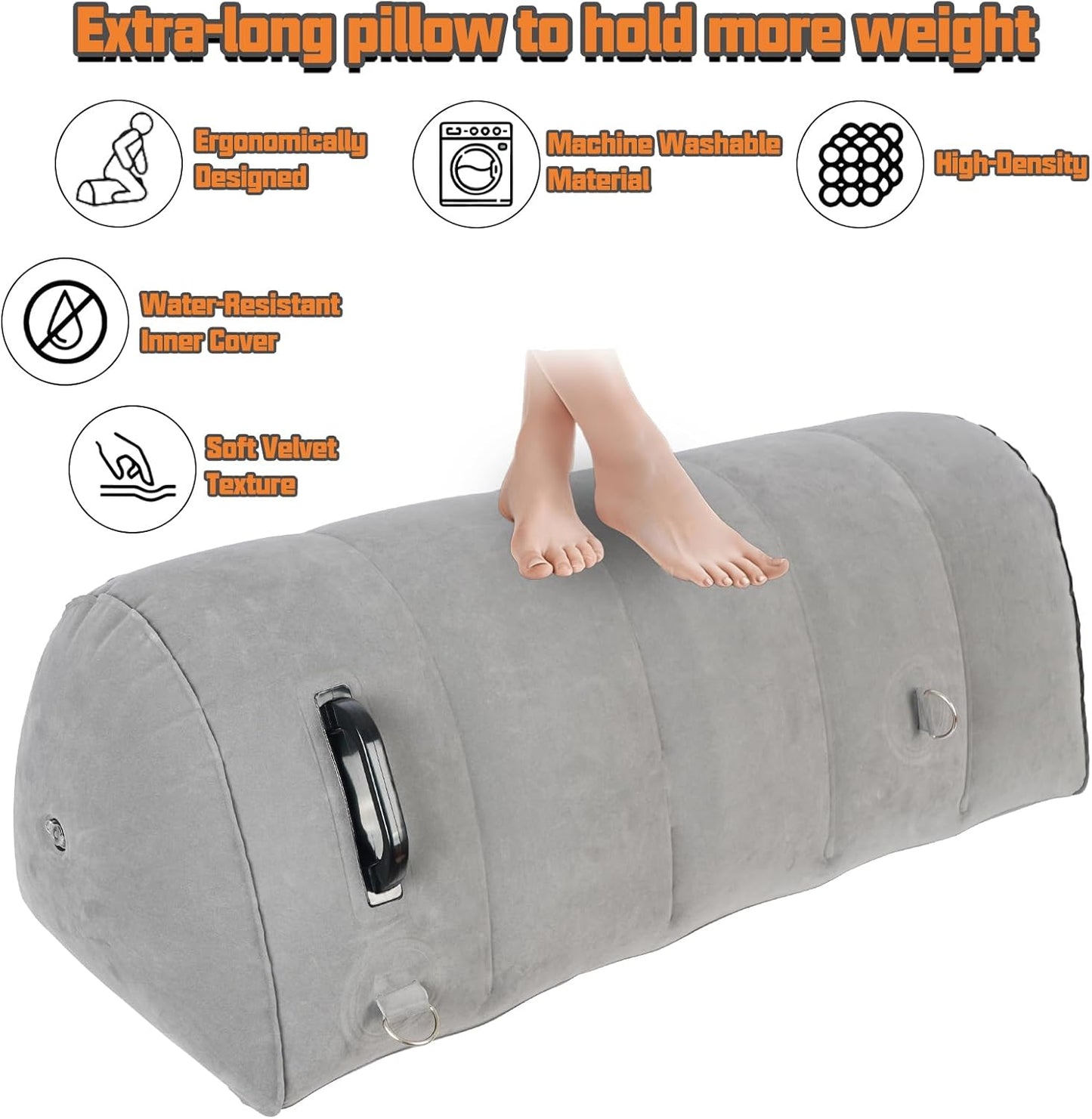 GripBond Inflatable BDSM Long Pillow with 4 Cuffs - SinfulX - Personal Care > Sexual Wellness > Sex Pillow