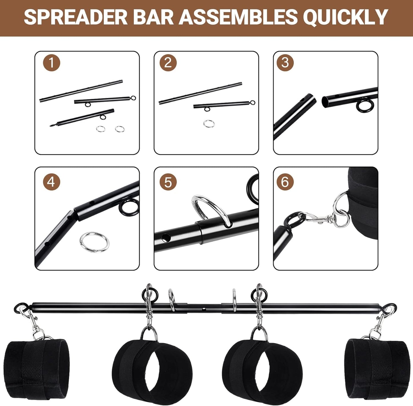 BDSM Spreader Bar Couples Sex Toys, Bondage Restraints with Adjustable Handcuffs, Adjustable BDSM Sex Bar Toys Detachable, Bondage Set Adult Sex Toy for Couple - SinfulX - 