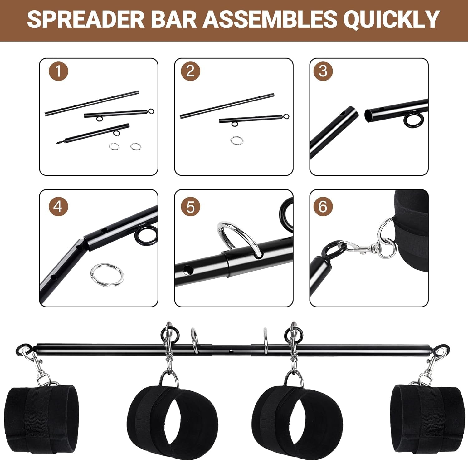 BDSM Spreader Bar Couples Sex Toys, Bondage Restraints with Adjustable Handcuffs, Adjustable BDSM Sex Bar Toys Detachable, Bondage Set Adult Sex Toy for Couple - SinfulX - 