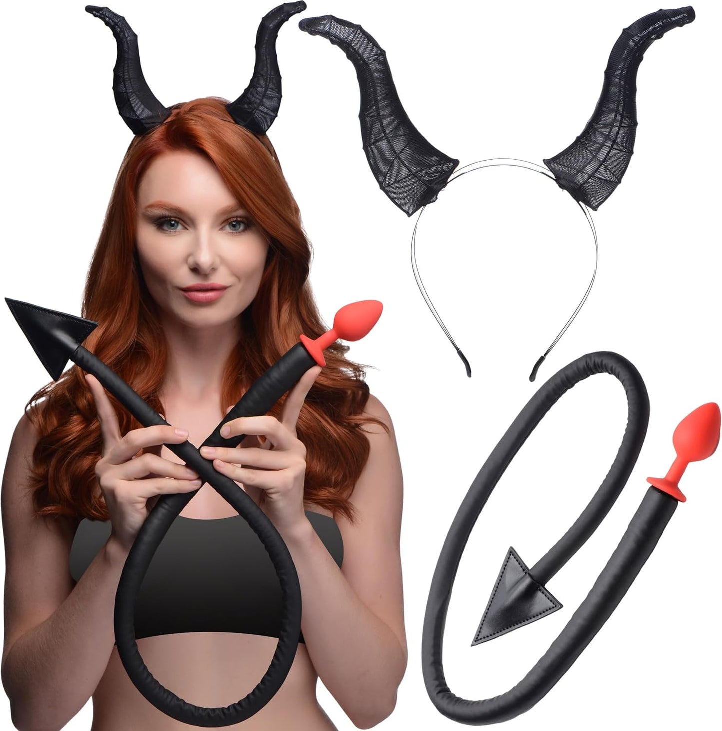 InfernoX Devil Tail Anal Plug & Horns Cosplay Set - SinfulX - 