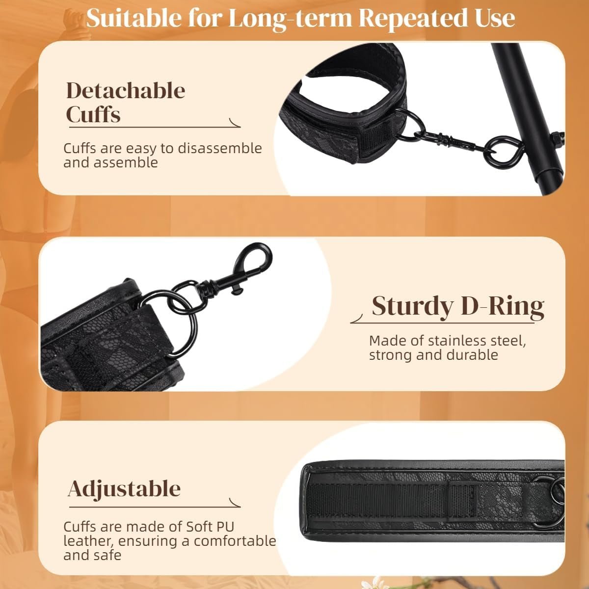Spreader Bar Sex Toys BDSM Bondage Restraints Neck Collar Handcuffs Ankle Cuffs PU Leather Adjustable SM Games for Adult Couples - SinfulX - 