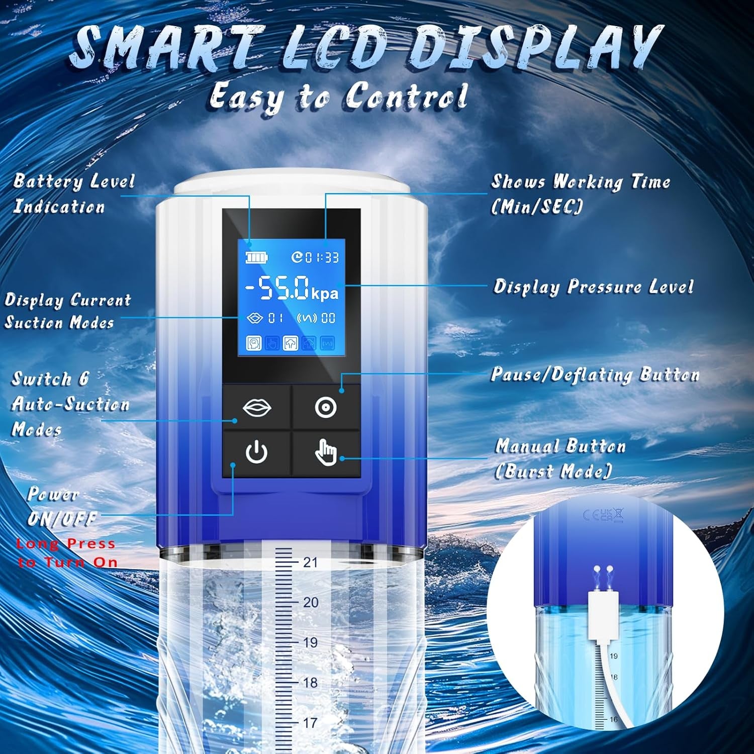 Male Sex Toys Penis Pump for Men - Adult Toys Electric Penis Enlarge Vacuum Pump, Waterproof High - Vacuum Penis Enlargement Extend Pump Masturbator, 6 Suction&4 Training Pressure with Mini Pocket Pussy - SinfulX - 