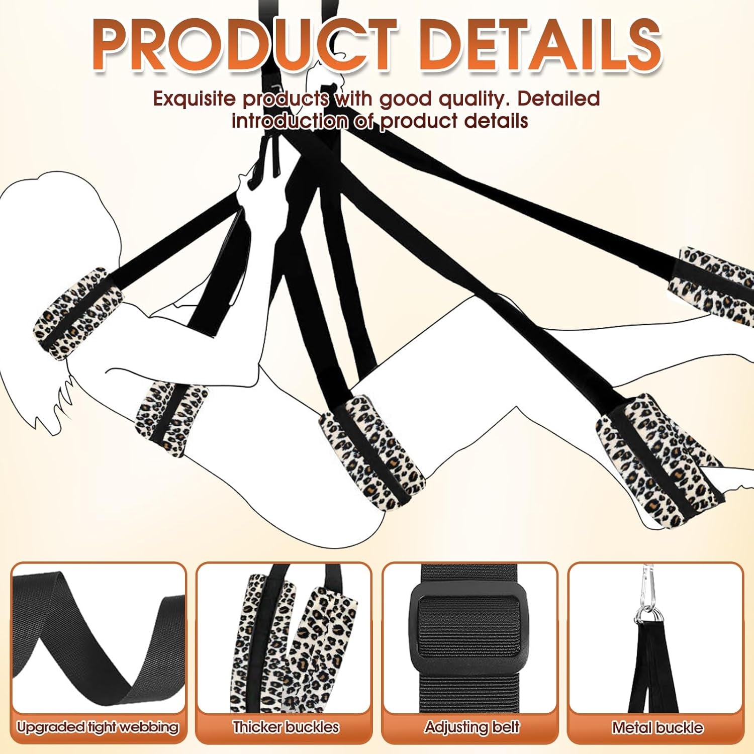 WildLuxe Leopard Print Door Sex Swing 400lb - SinfulX - 