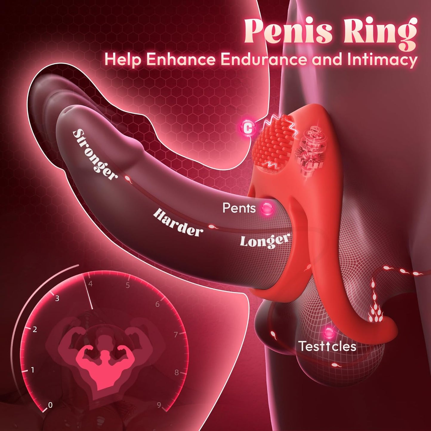 HeartSync Cock Ring Clit Stimulator 9 Modes Silicone - SinfulX - Personal Care > Sexual Wellness > Couples Cock Ring