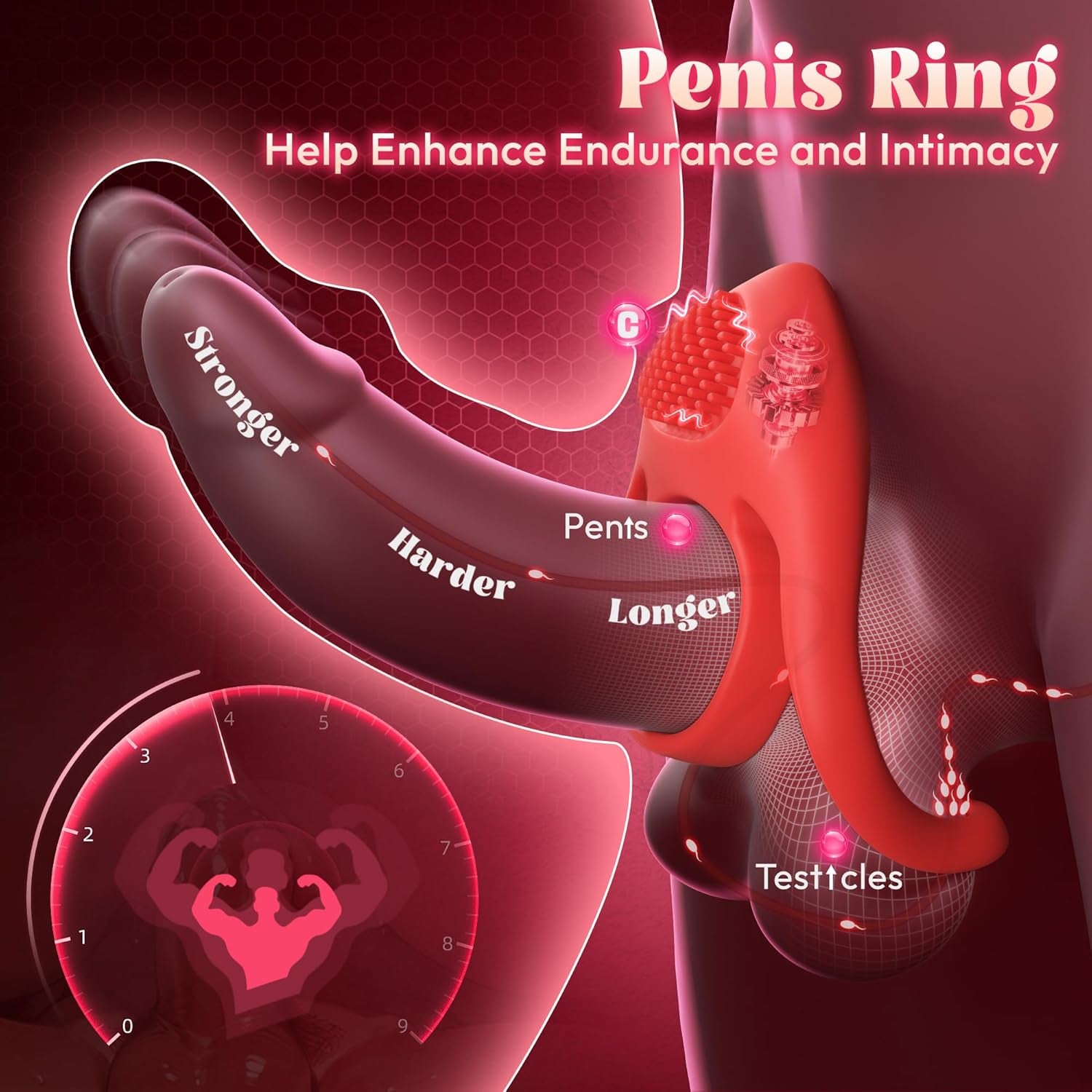 HeartSync Cock Ring Clit Stimulator 9 Modes Silicone - SinfulX - Personal Care > Sexual Wellness > Couples Cock Ring