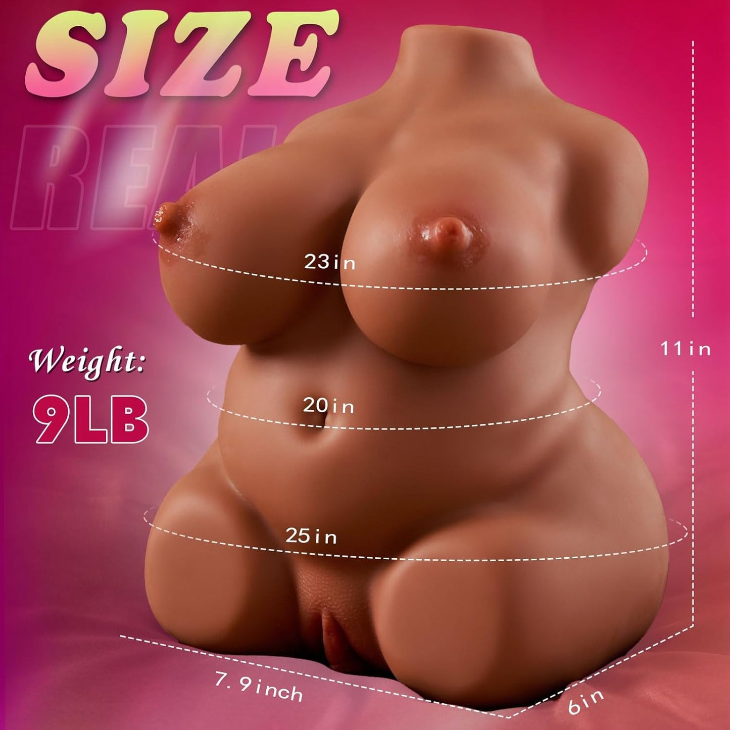 BBW Brown Sex Doll with Big Ass and Boobs, 9LB Realistic 3 in 1 Love Doll Adult Sex Toys for Men Masturbation, Pocket Pussy with 3D Textured Vagina Anal Male Sex Toys for Men - SinfulX - 