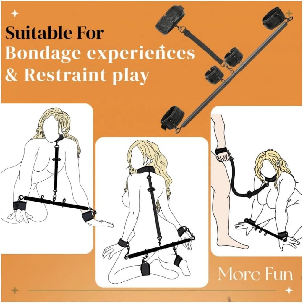Spreader Bar Sex Toys BDSM Bondage Restraints Neck Collar Handcuffs Ankle Cuffs PU Leather Adjustable SM Games for Adult Couples - SinfulX - 