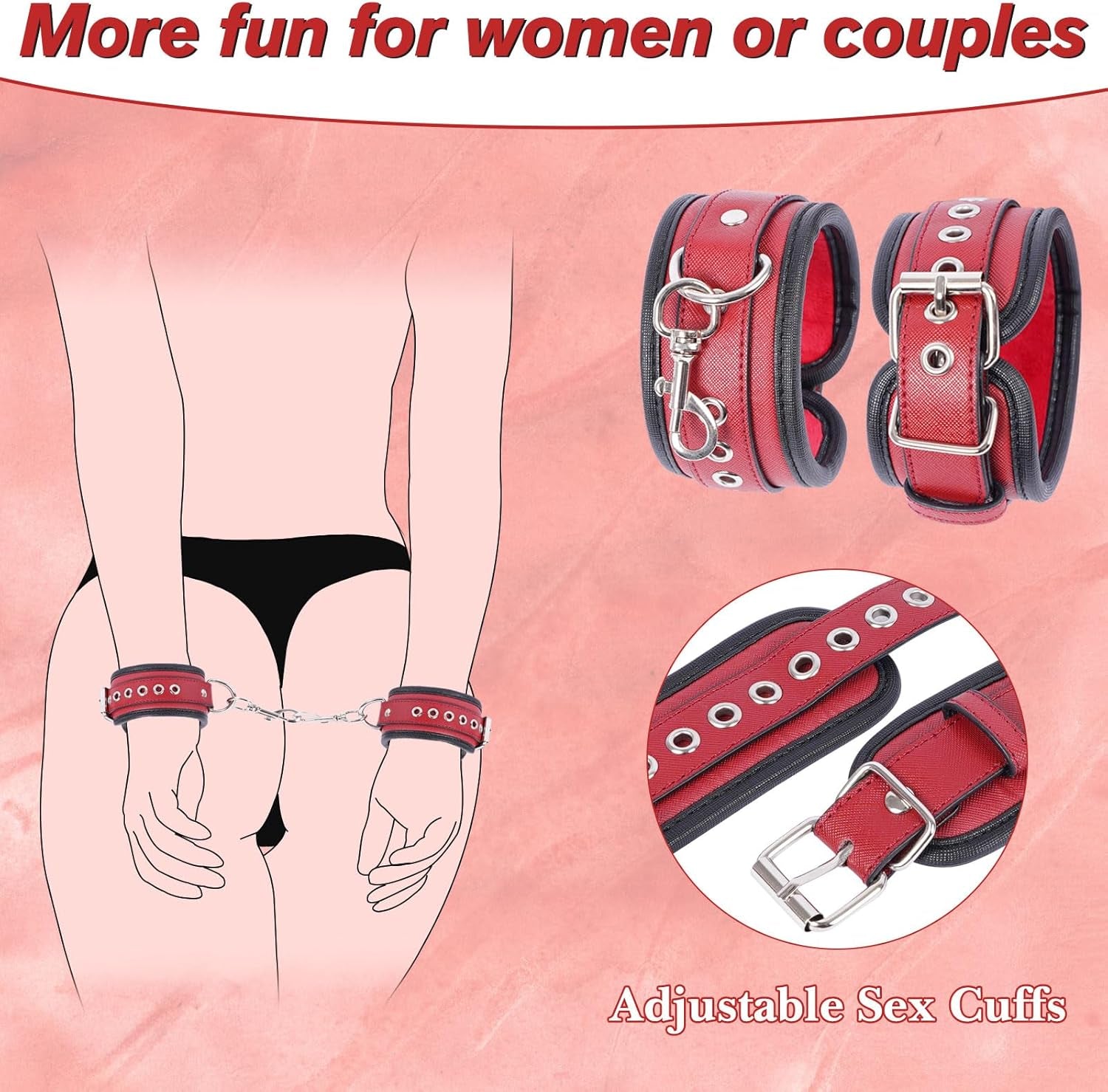 Sex Bondage BDSM Kit, Bed Restraints Set with Handcuffs Neck to Thigh/Ankle, Adjustable Leg Straps&Handcuffs for SM Adult Couples Game Play, Sex Toy for Women Beginner Leg Straps Tie Set Rope