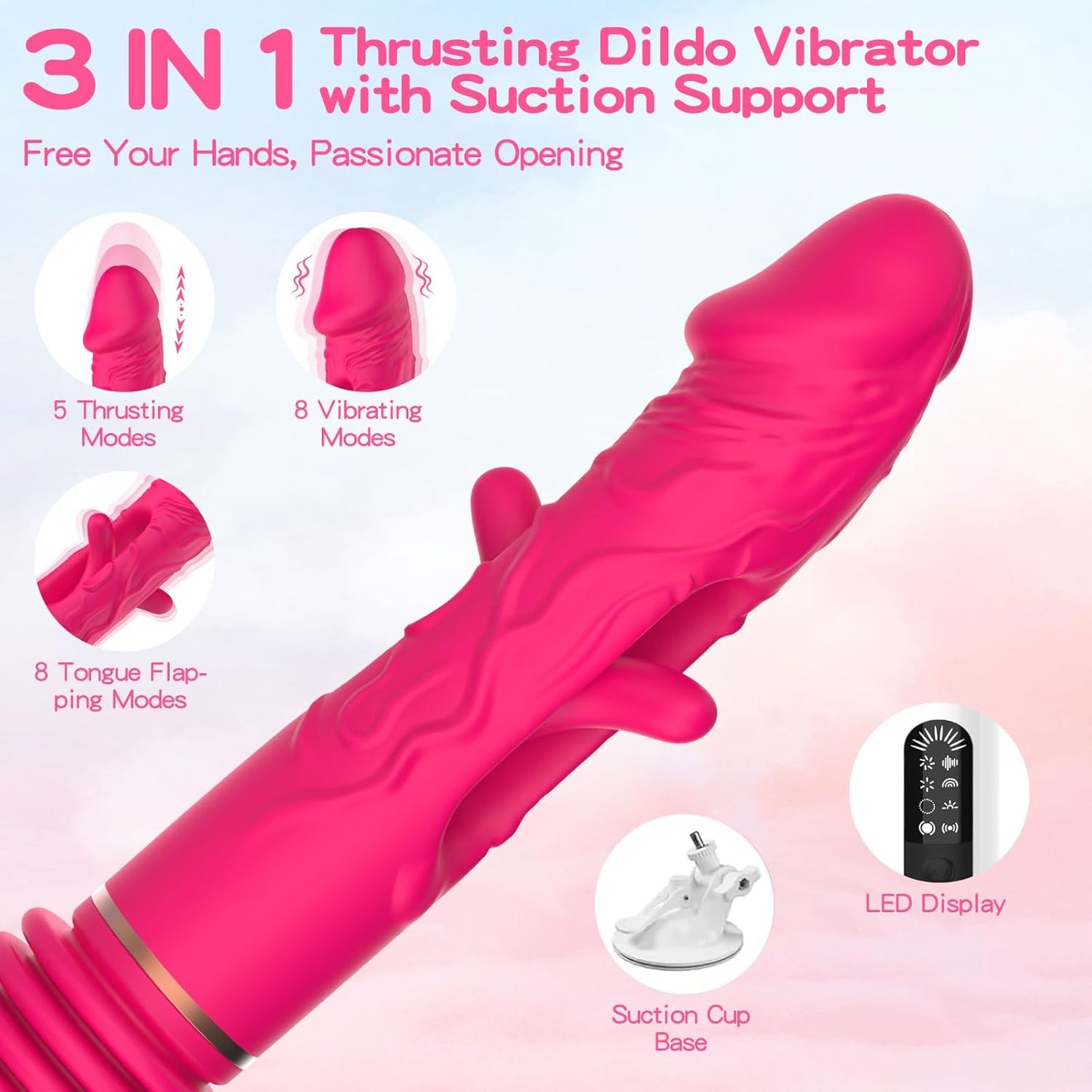 Thrusting Dildo Vibrator with Suction Holder - Sex Machine Adult Sex Toys | Automatic Dildos Vibrator with Tongue Flapping & Thrusting & Vibrating, Anal/G Spot Thrusting Machine for Women Men Couple - SinfulX - 